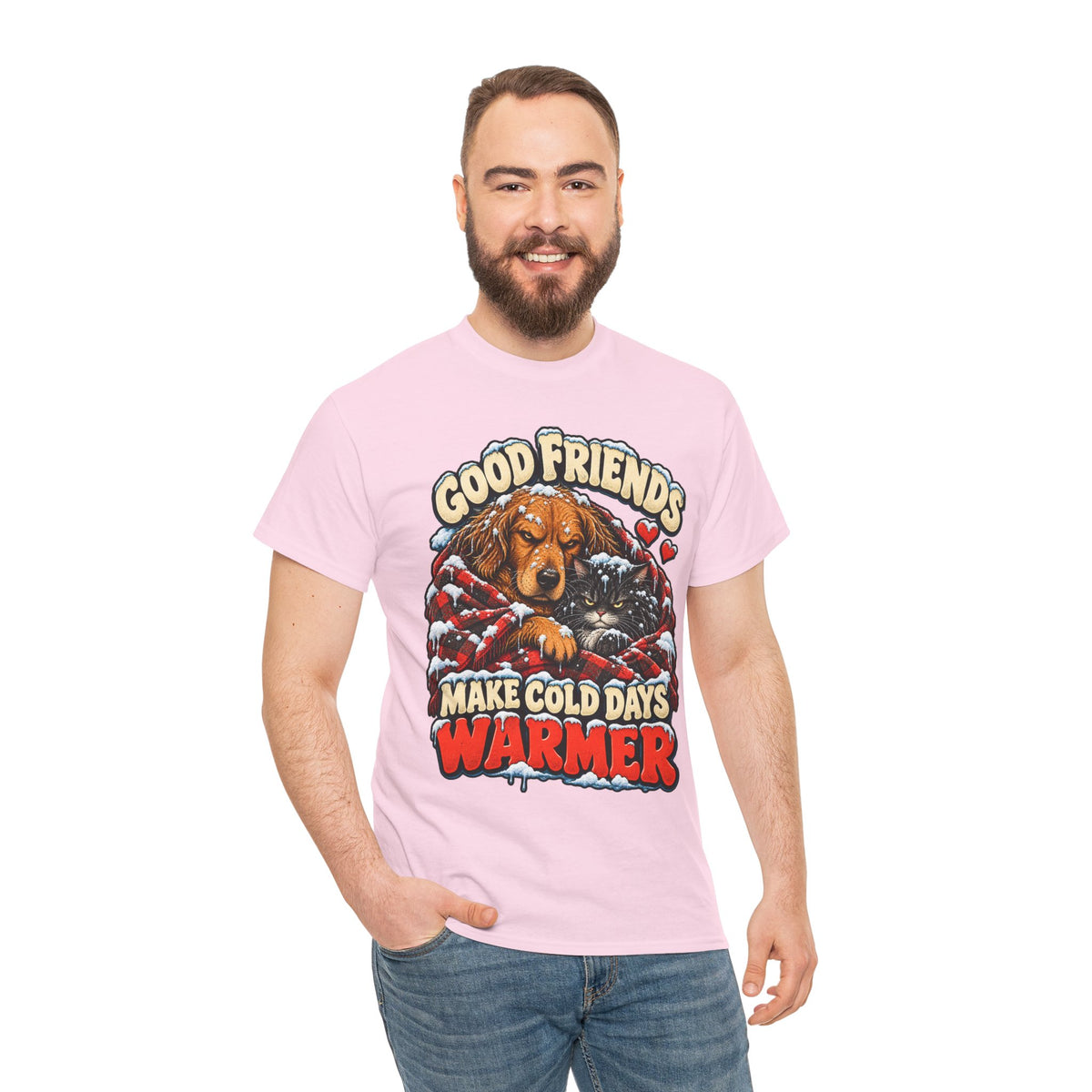 Good Friends Make Cold Days Warmer: Dog and Cat Winter T-Shirt