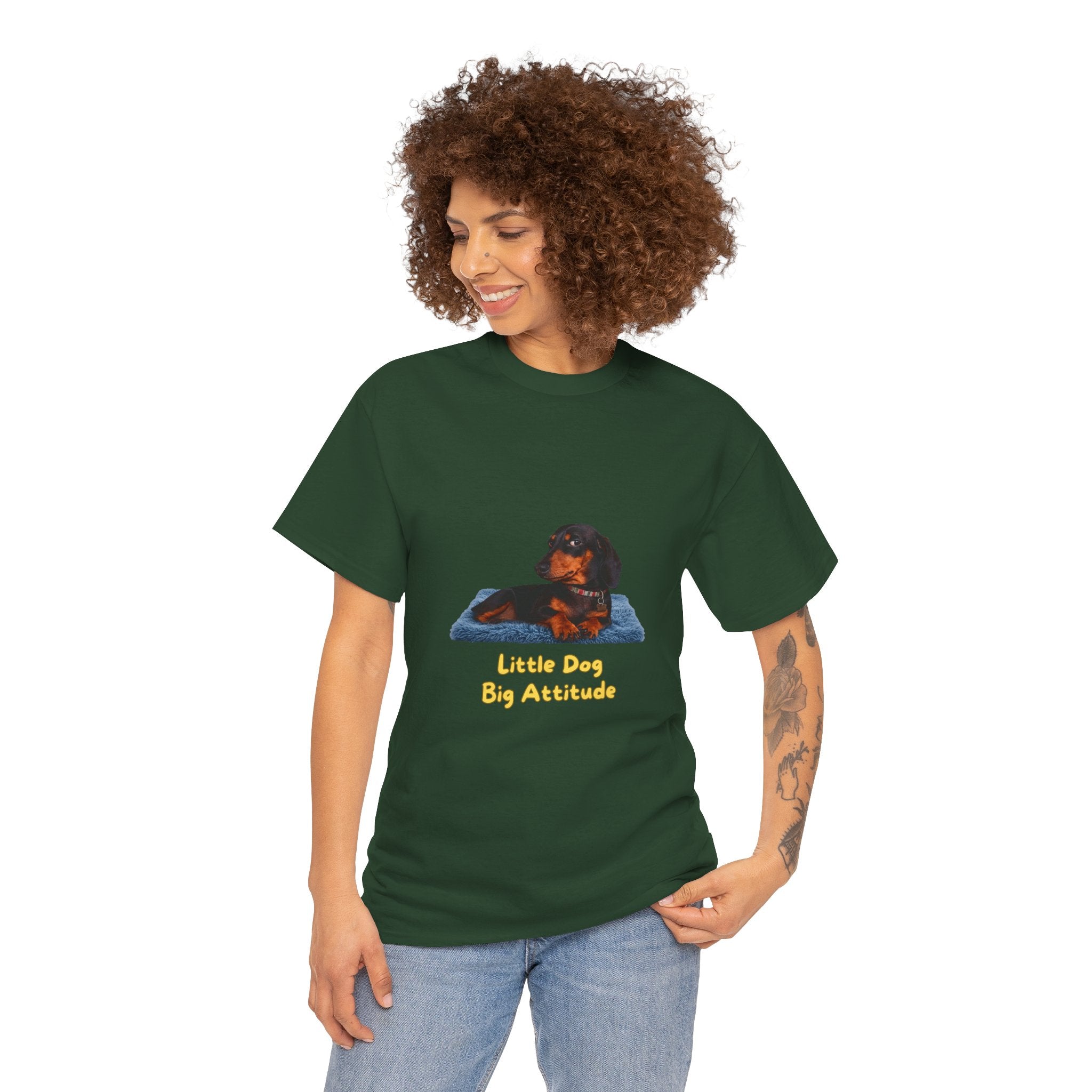 Little Dog Big Attitude T-Shirt – Funny Dachshund Small Dog Side Eye | Sausage Dog Wiener Dog Graphic Tee