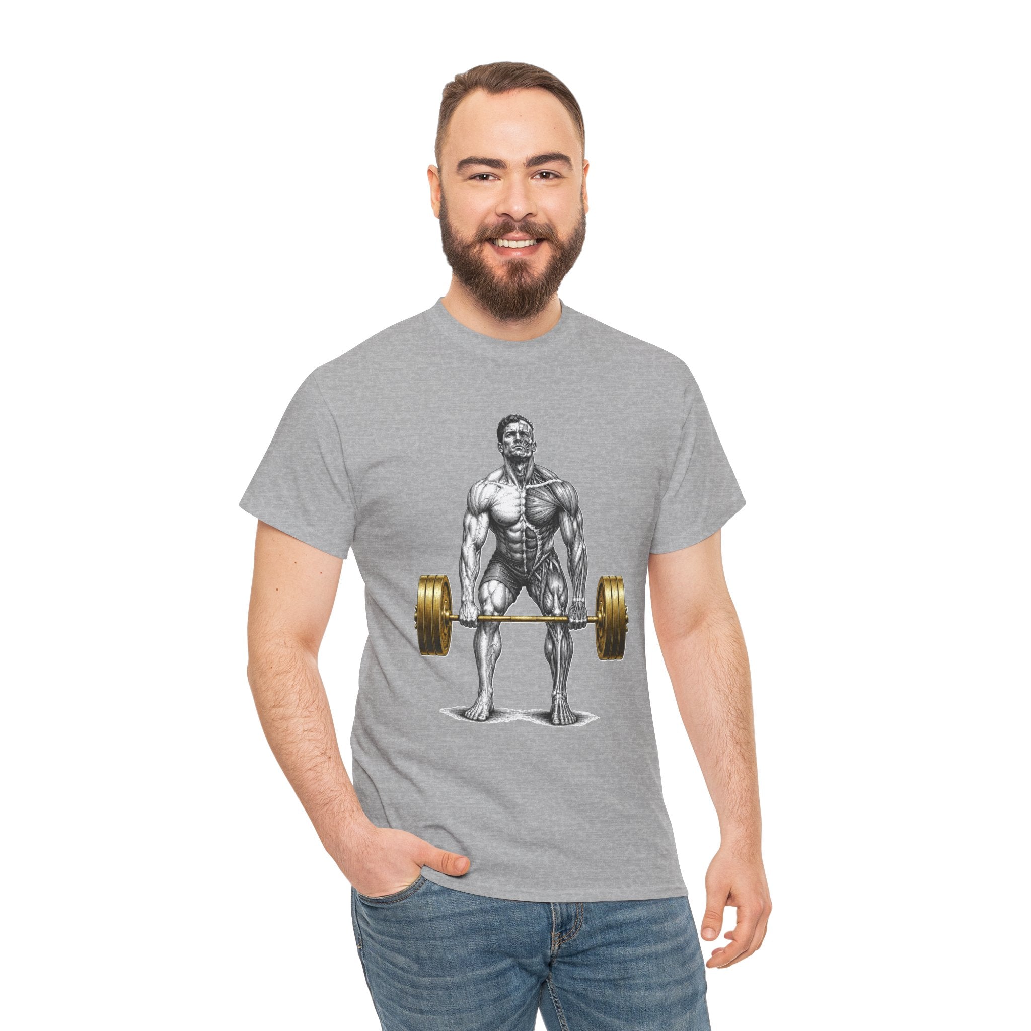 Anatomical Deadlift Gold T-Shirt | Muscle Study Weightlifting Tee