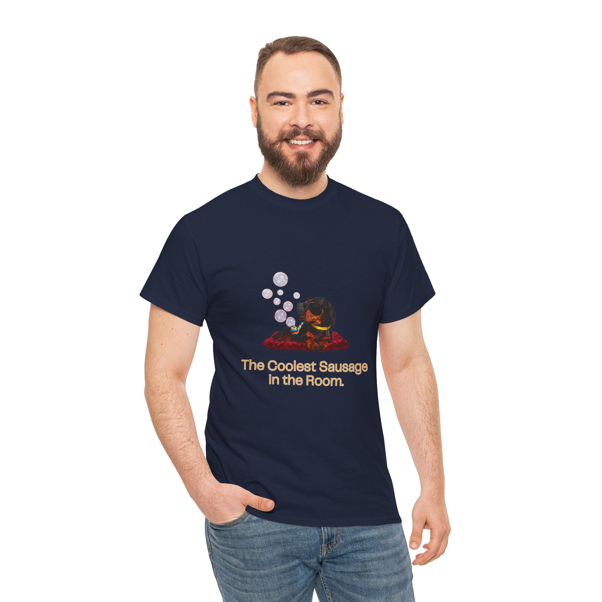 The Coolest Sausage in the Room T-Shirt – Funny Dachshund Sunglasses Bubble Pipe | Sausage Dog Wiener Dog Graphic Tee