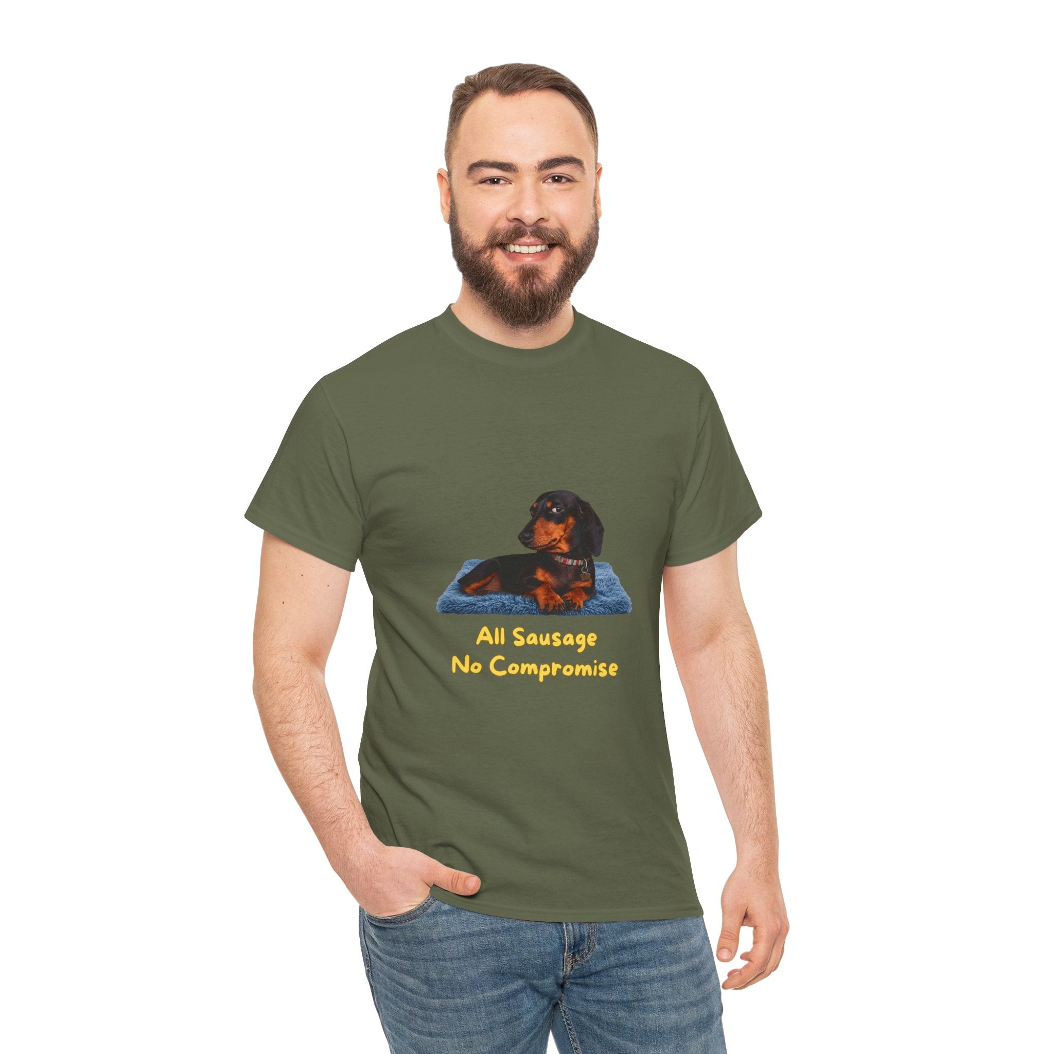 All Sausage No Compromise T-Shirt – Funny Dachshund Sausage Dog Attitude | Wiener Dog Bold Graphic Tee