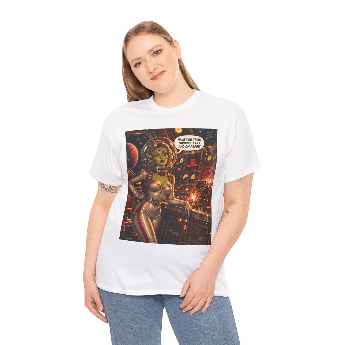 Turning It Off And On Again Retro Alien Astronaut T-Shirt