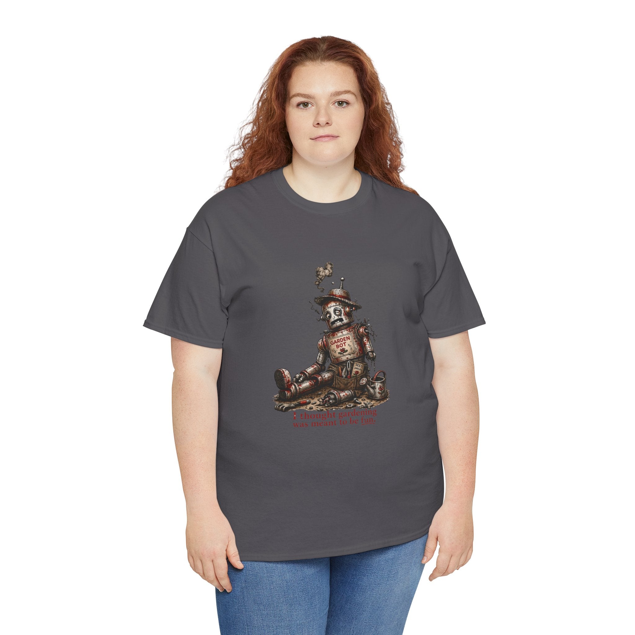 T-Shirt — Vintage Tin Toy Robot Graphic Tee (“I Thought Gardening was meant to be fun”)