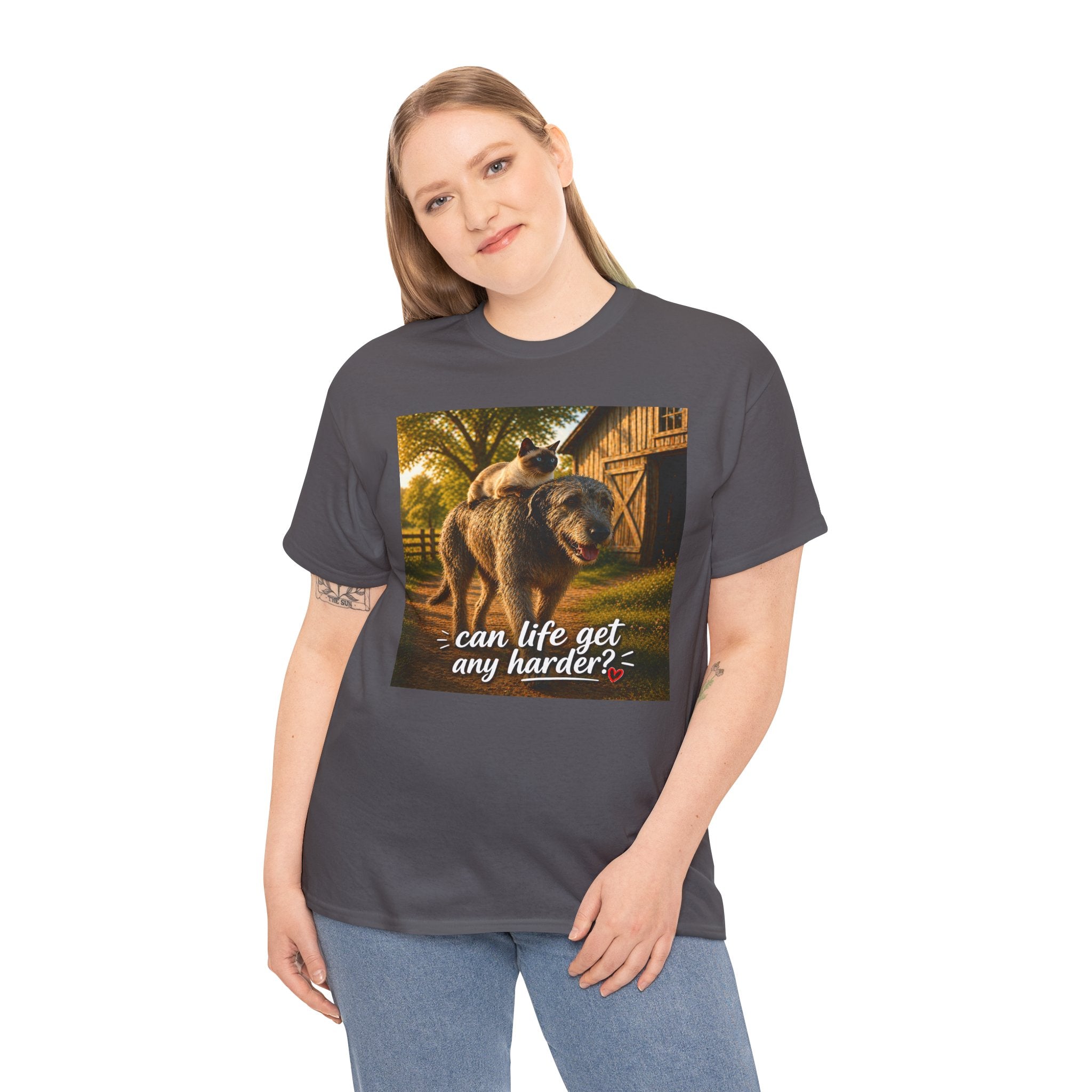 Cat Riding Dog Funny Farm Animal Friendship T-Shirt