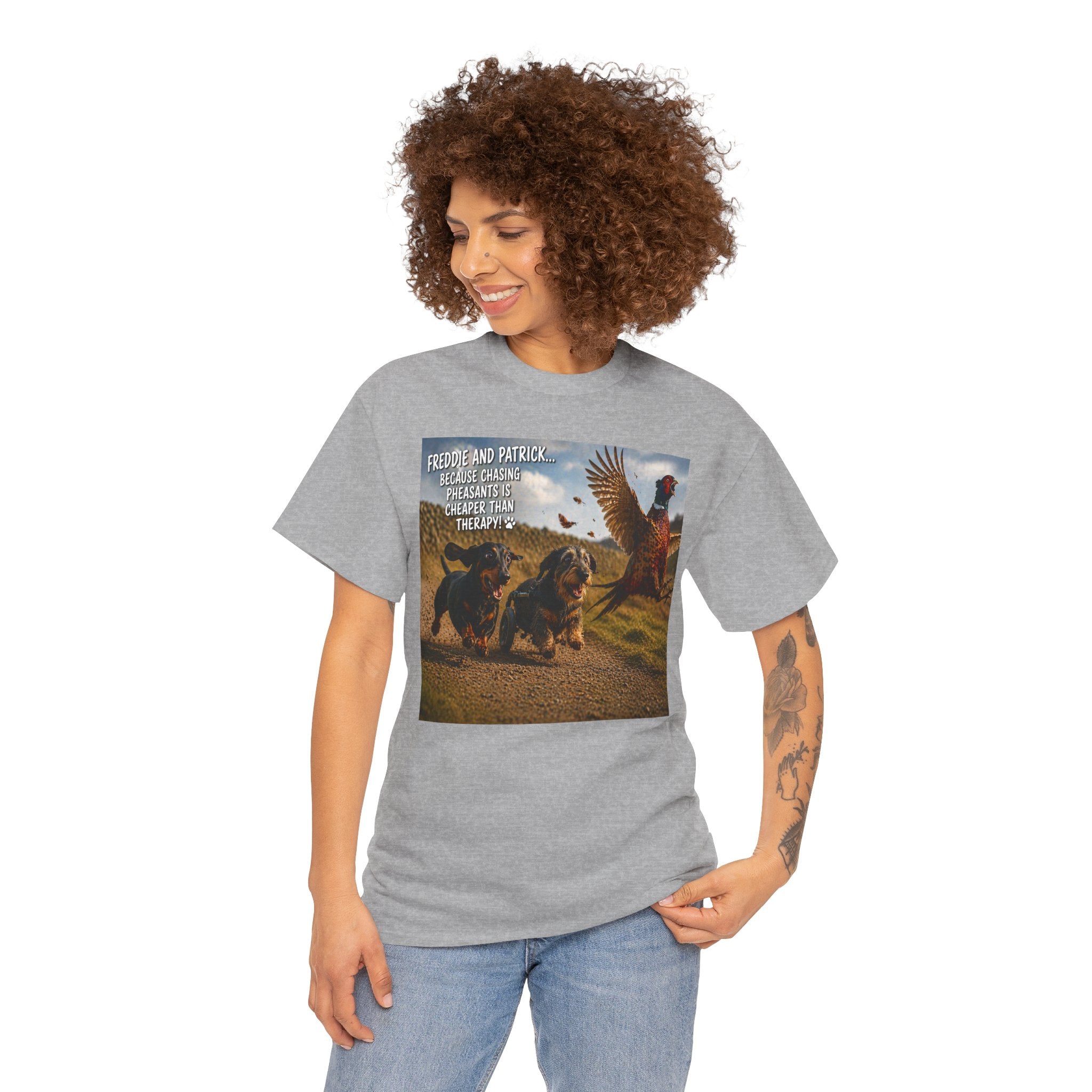 Dachshund & Pheasant Tee – "Friends Don't Let Friends Play Alone" Graphic T-Shirt