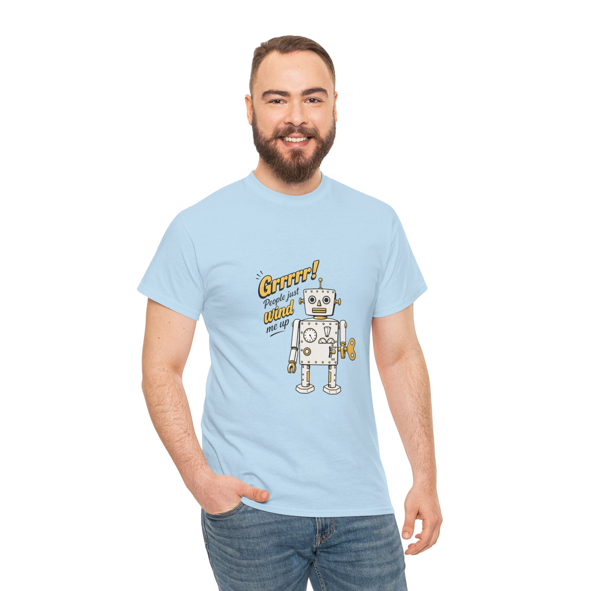 Robot Graphic Tee Light — "Grrr! Please Don’t Wind Me up" Vintage Wind‑Up Robot T‑Shirt