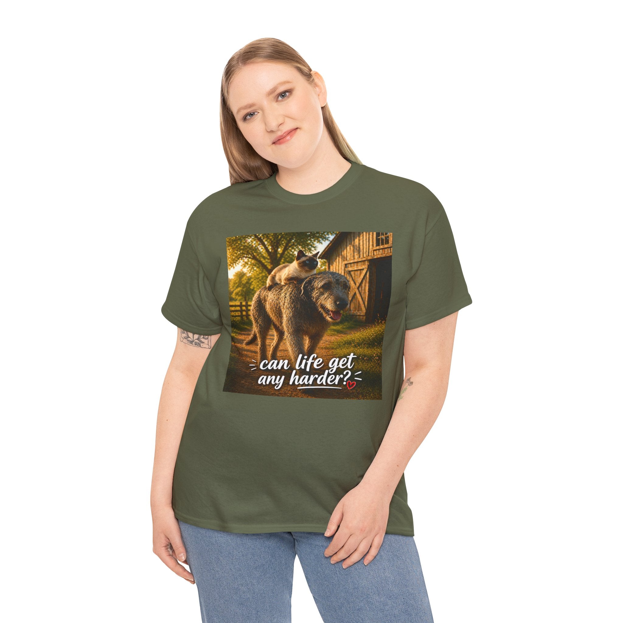Cat Riding Dog Funny Farm Animal Friendship T-Shirt