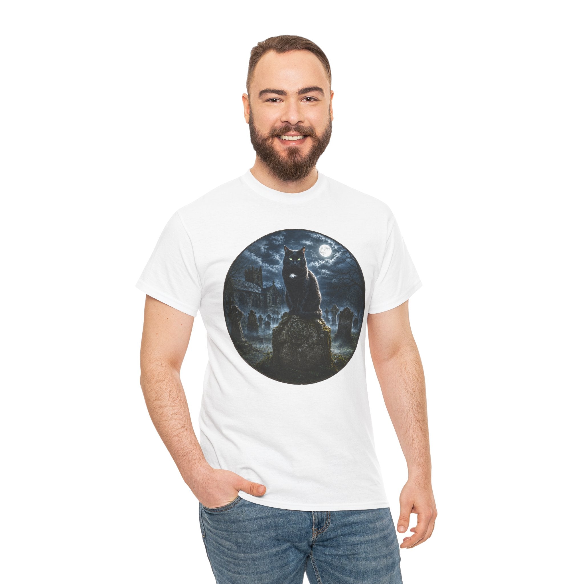 Churchyard Cat T-Shirt | Black Cat Graveyard Folklore Tee