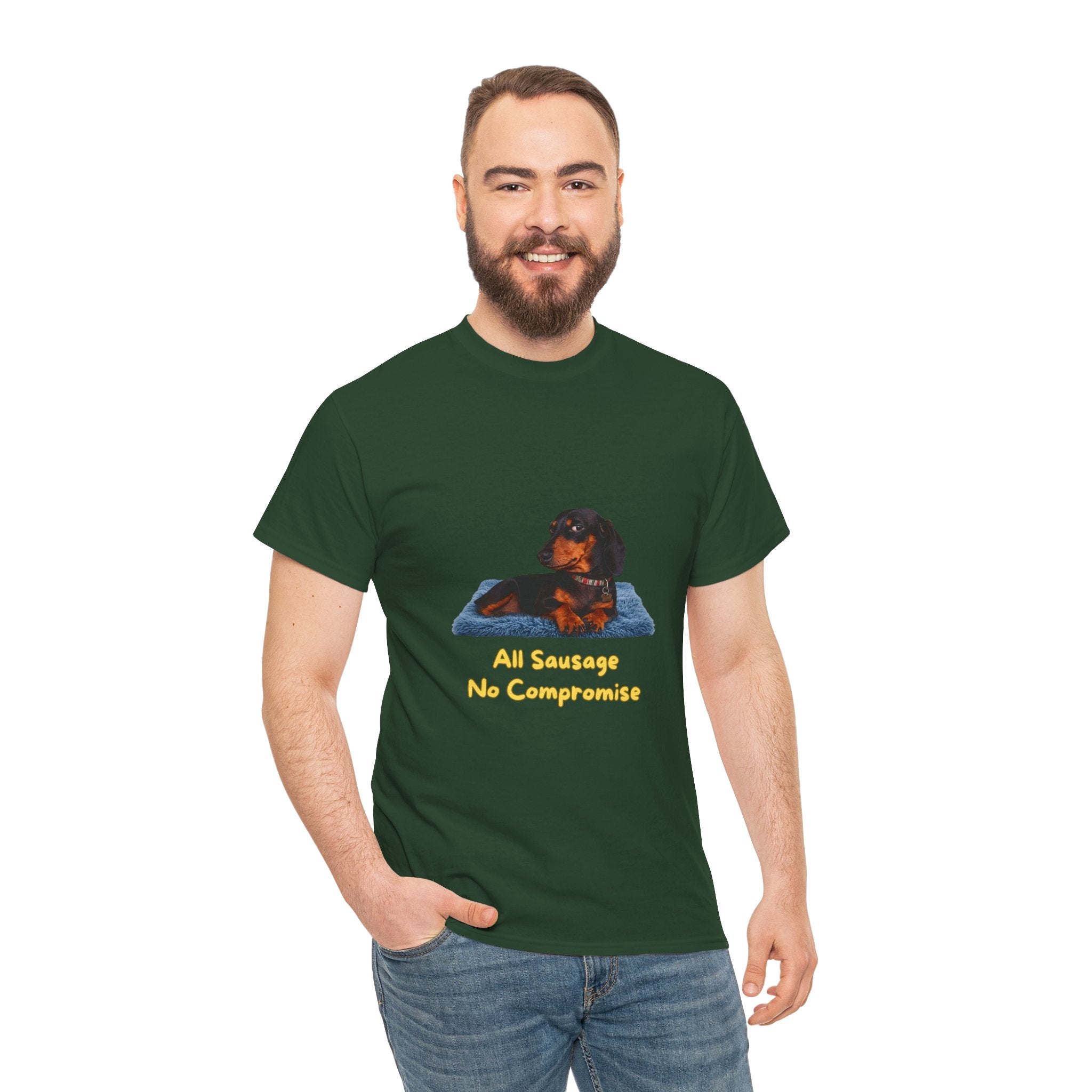 All Sausage No Compromise T-Shirt – Funny Dachshund Sausage Dog Attitude | Wiener Dog Bold Graphic Tee