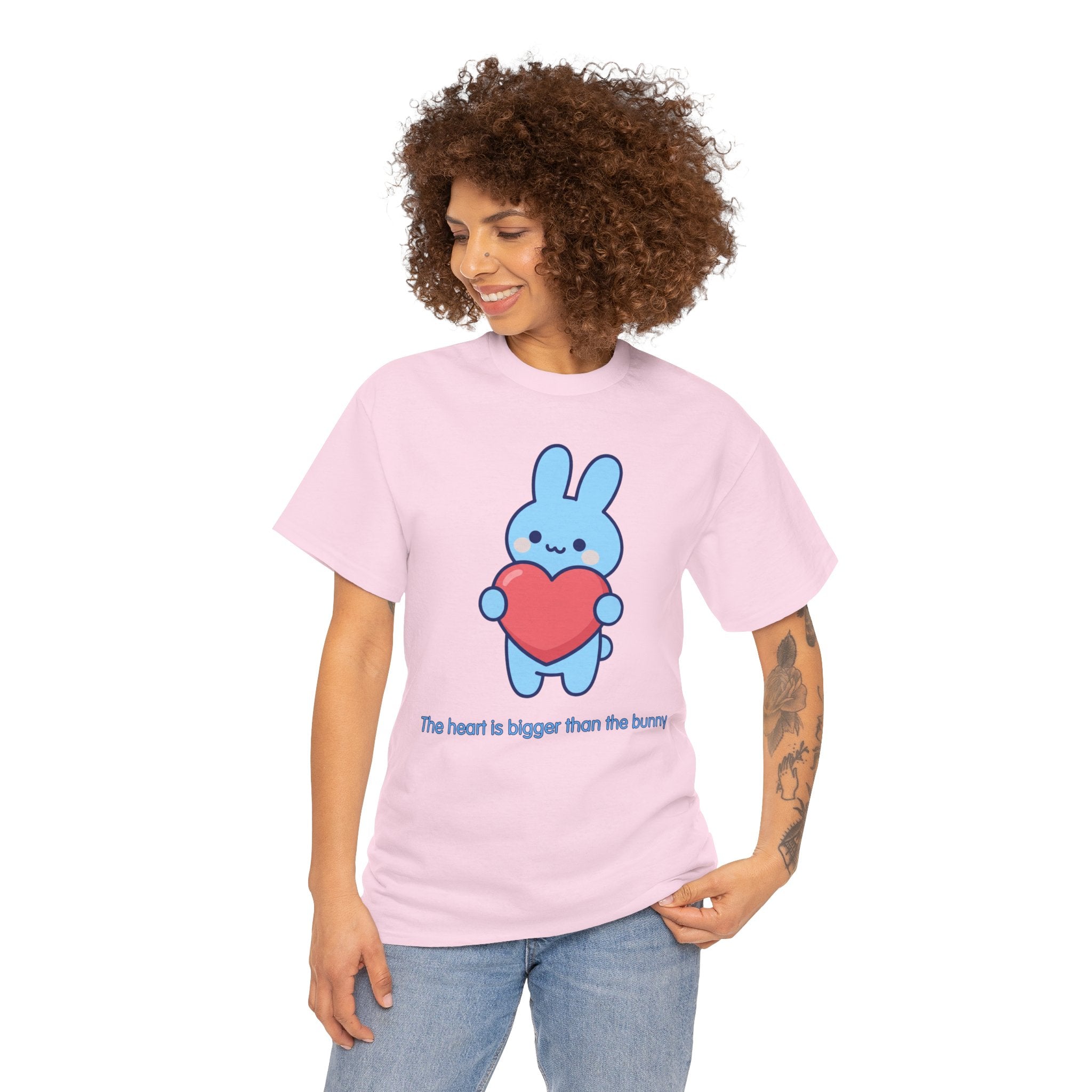 The Heart Is Bigger Than the Bunny T-Shirt | Cute Blue Bunny Love Tee | Kids & Family Kawaii Graphic T-Shirt