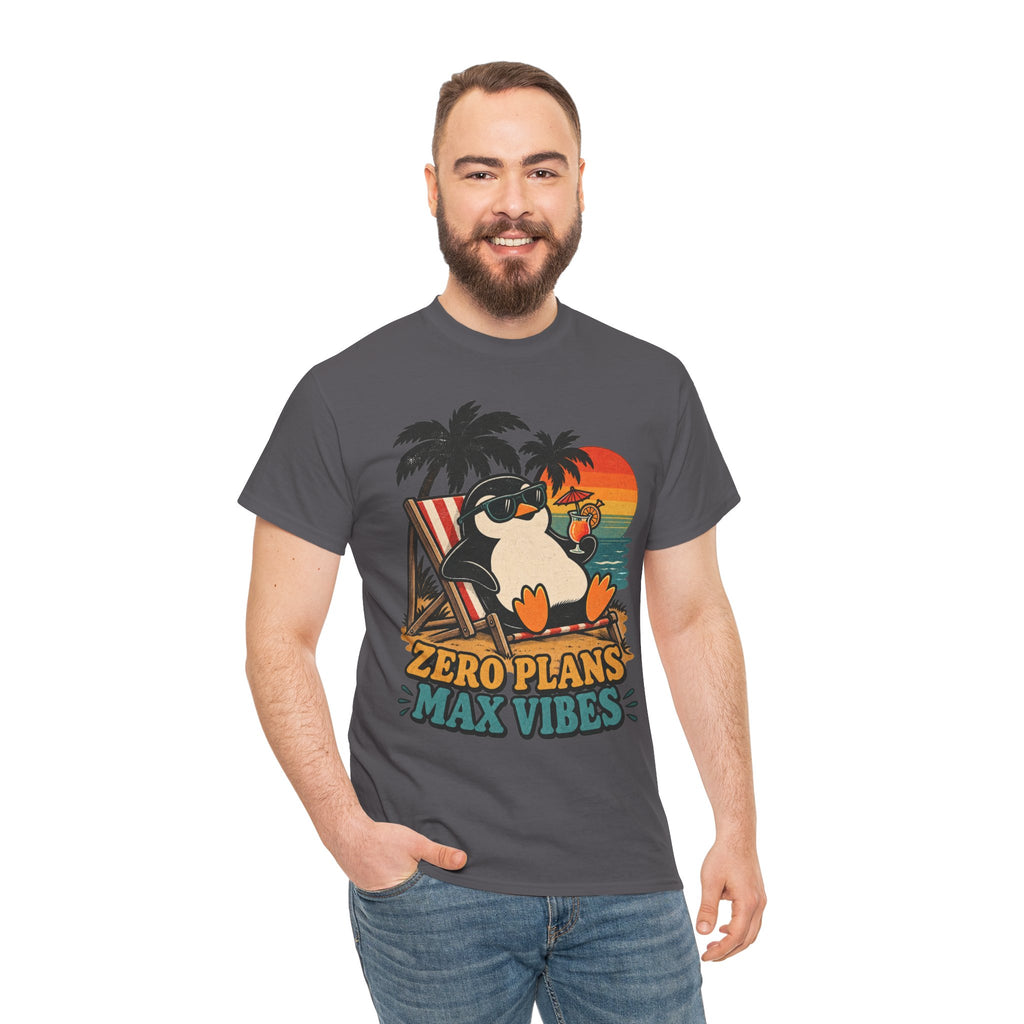 T-Shirt — "Zero Plans, Max Vibes" Penguin Beach Tee