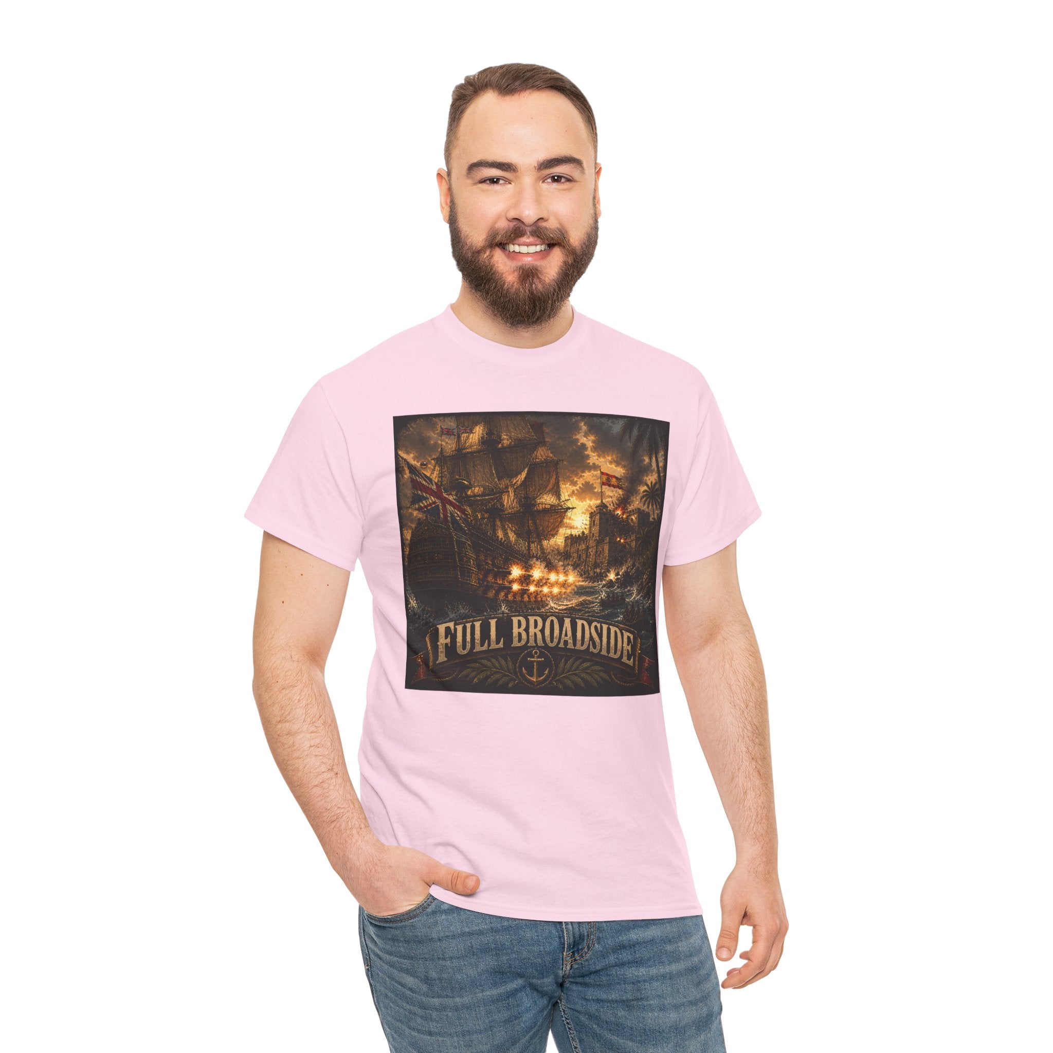 Full Broadside T-Shirt | Tall Ship Cannon Battle Graphic Tee | Age of Sail Naval History Shirt
