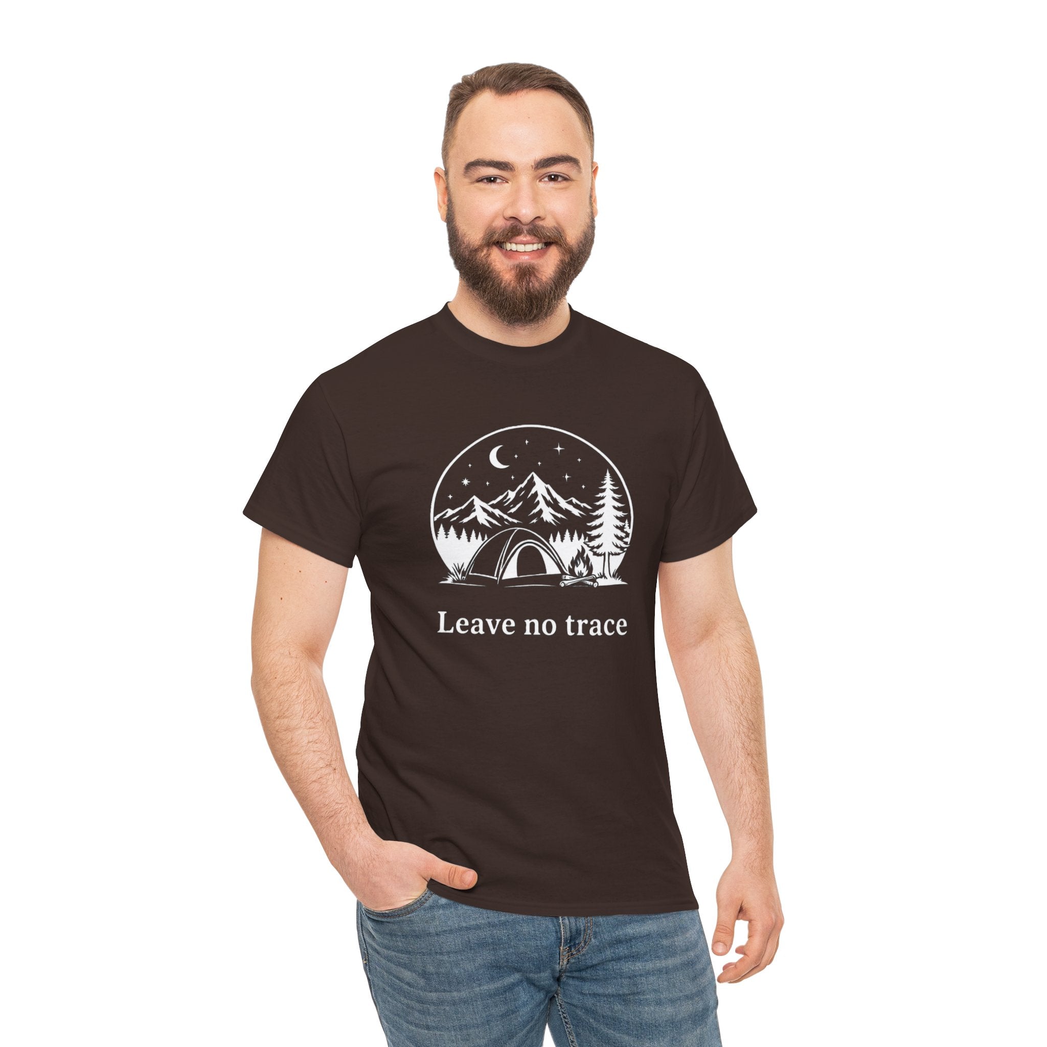 Camping Night T‑Shirt – 'Leave no Trace' Tent & Mountain Illustration