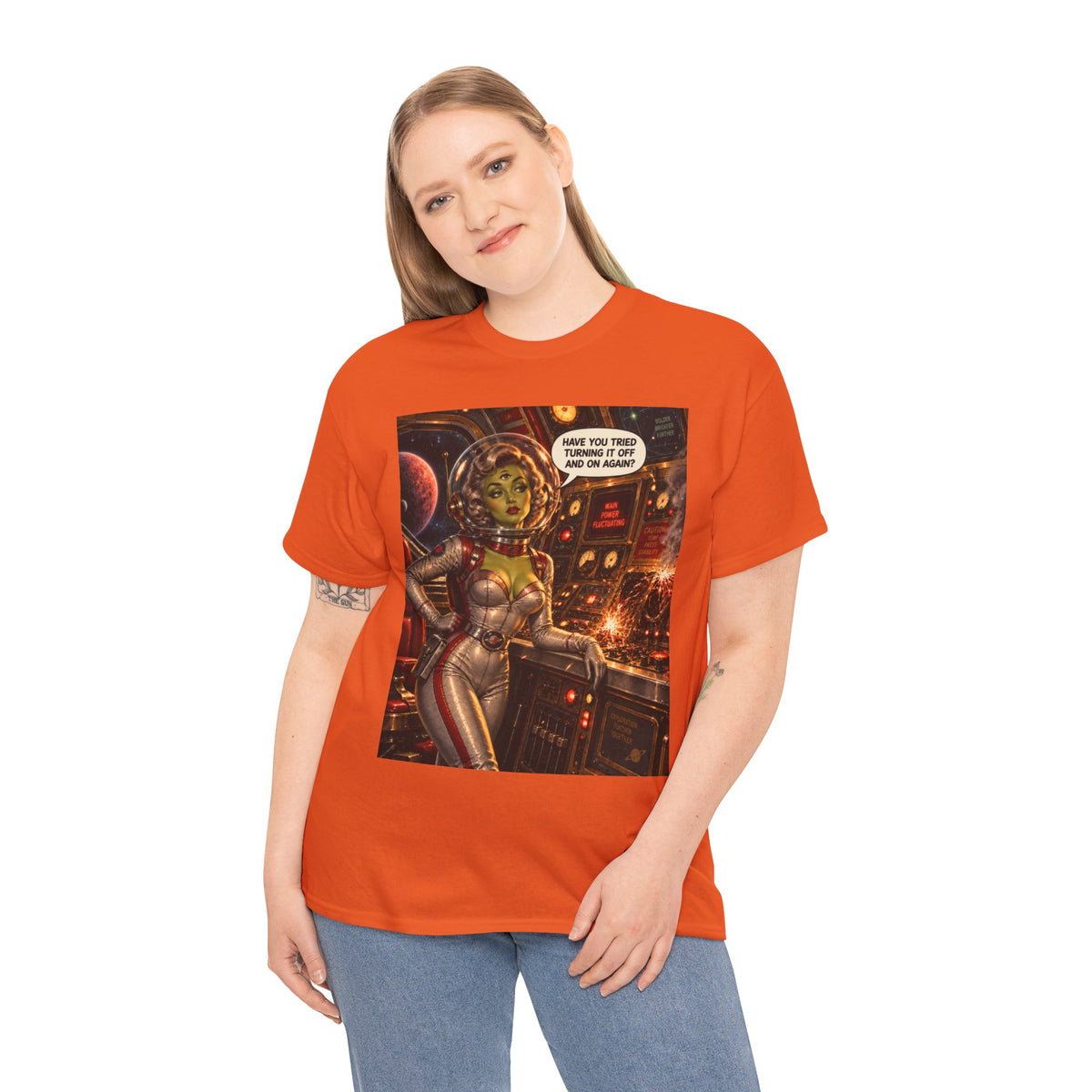 Turning It Off And On Again Retro Alien Astronaut T-Shirt
