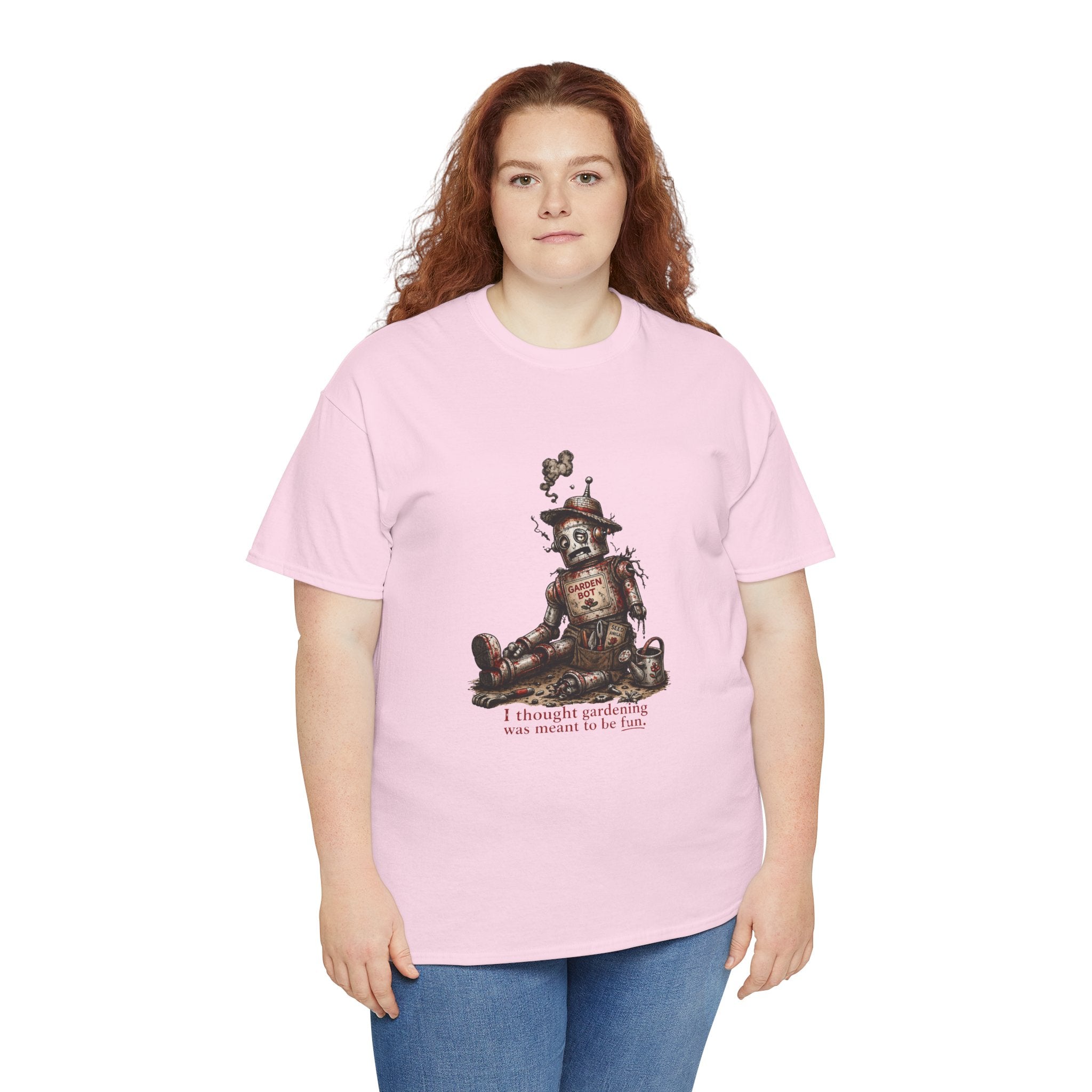 T-Shirt — Vintage Tin Toy Robot Graphic Tee (“I Thought Gardening was meant to be fun”)