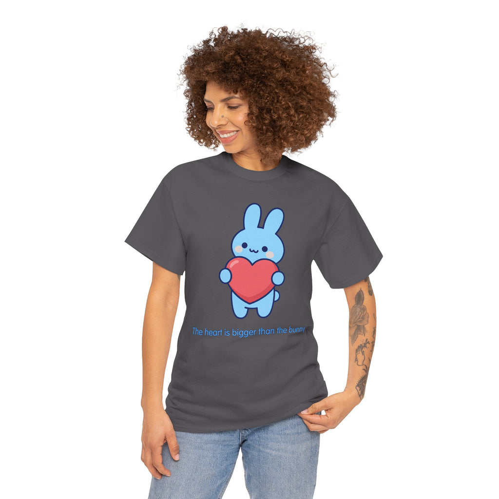 The Heart Is Bigger Than the Bunny T-Shirt | Cute Blue Bunny Love Tee | Kids & Family Kawaii Graphic T-Shirt