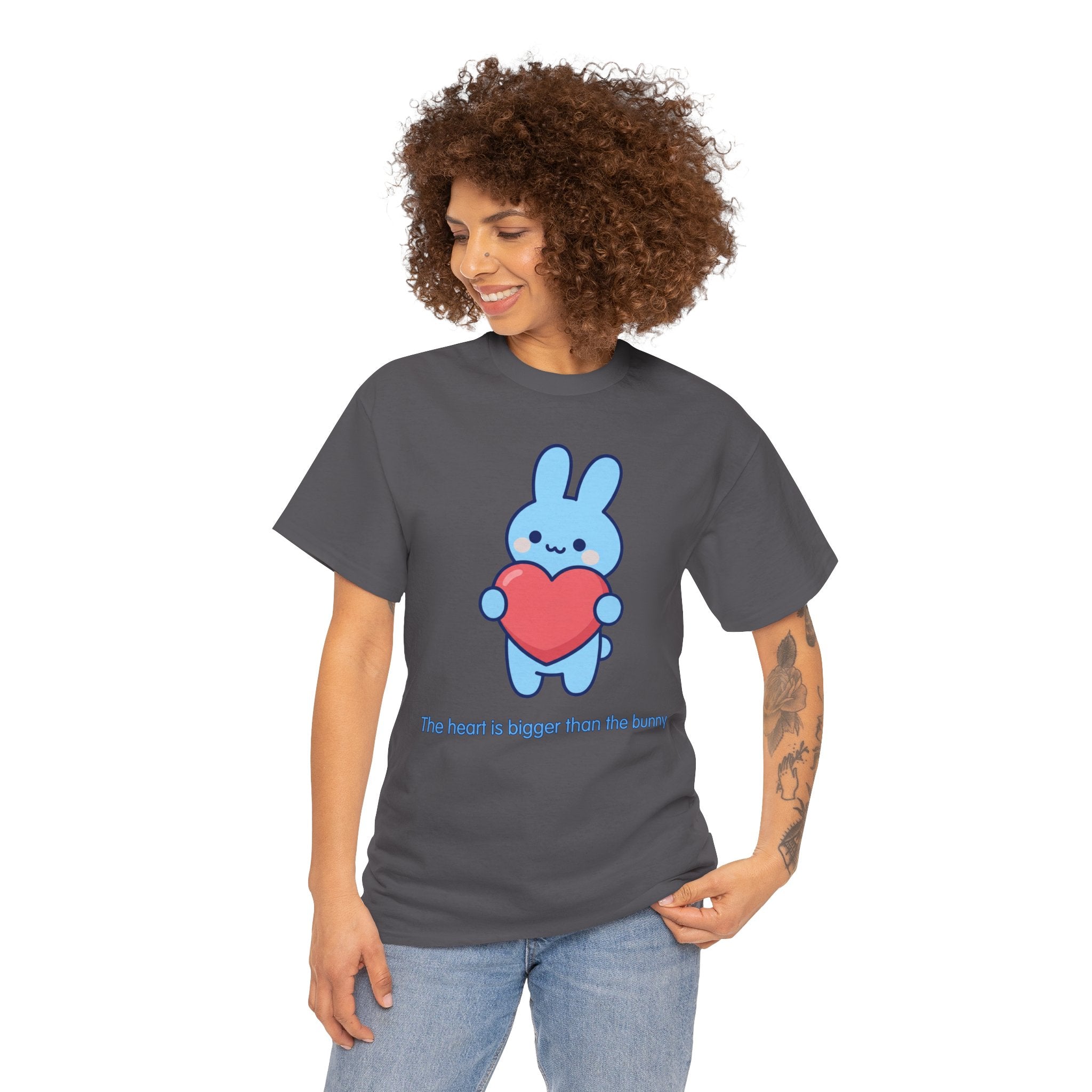 The Heart Is Bigger Than the Bunny T-Shirt | Cute Blue Bunny Love Tee | Kids & Family Kawaii Graphic T-Shirt
