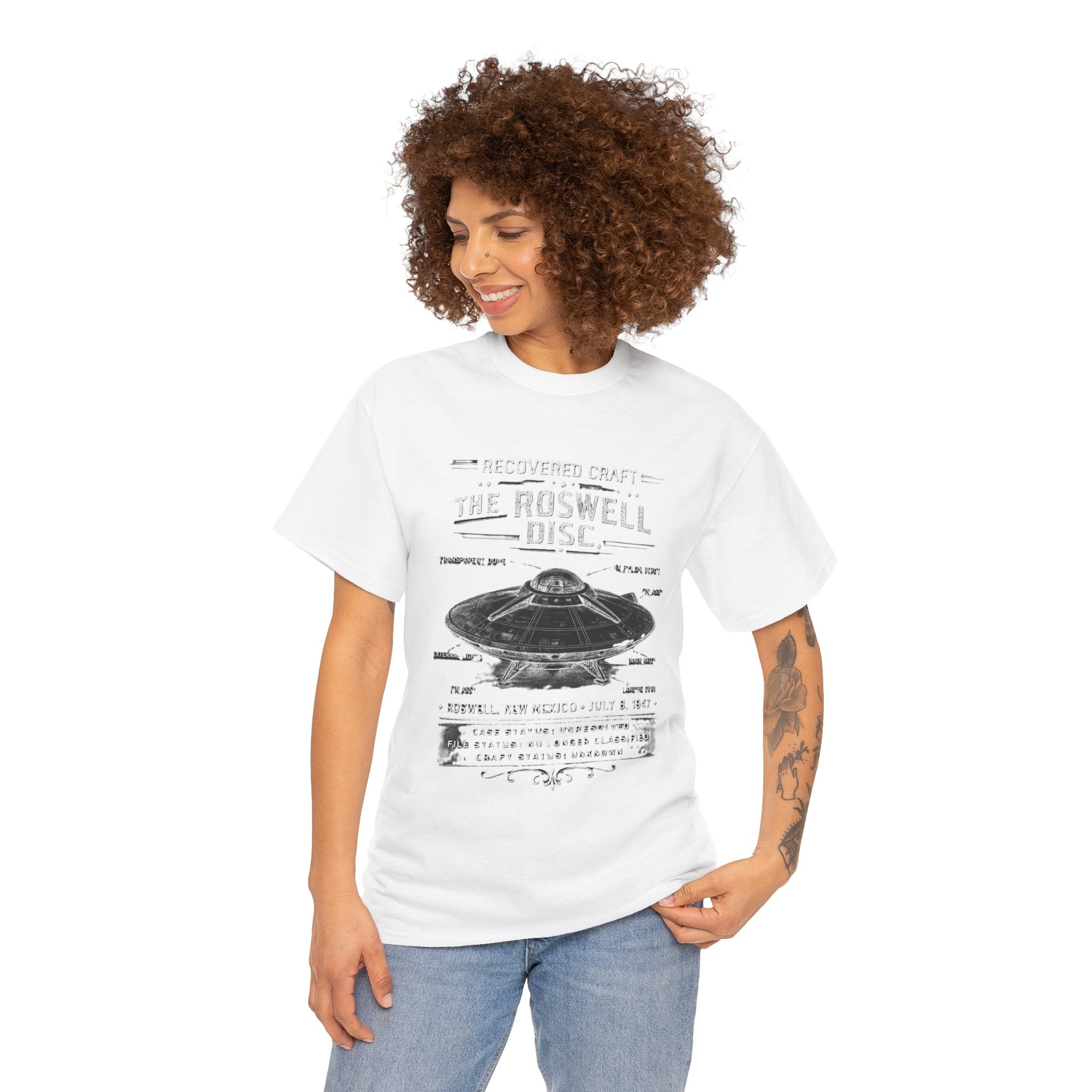 The Roswell Disc – 1947 Recovered Craft Technical Field Illustration Vintage UFO Graphic T-Shirt