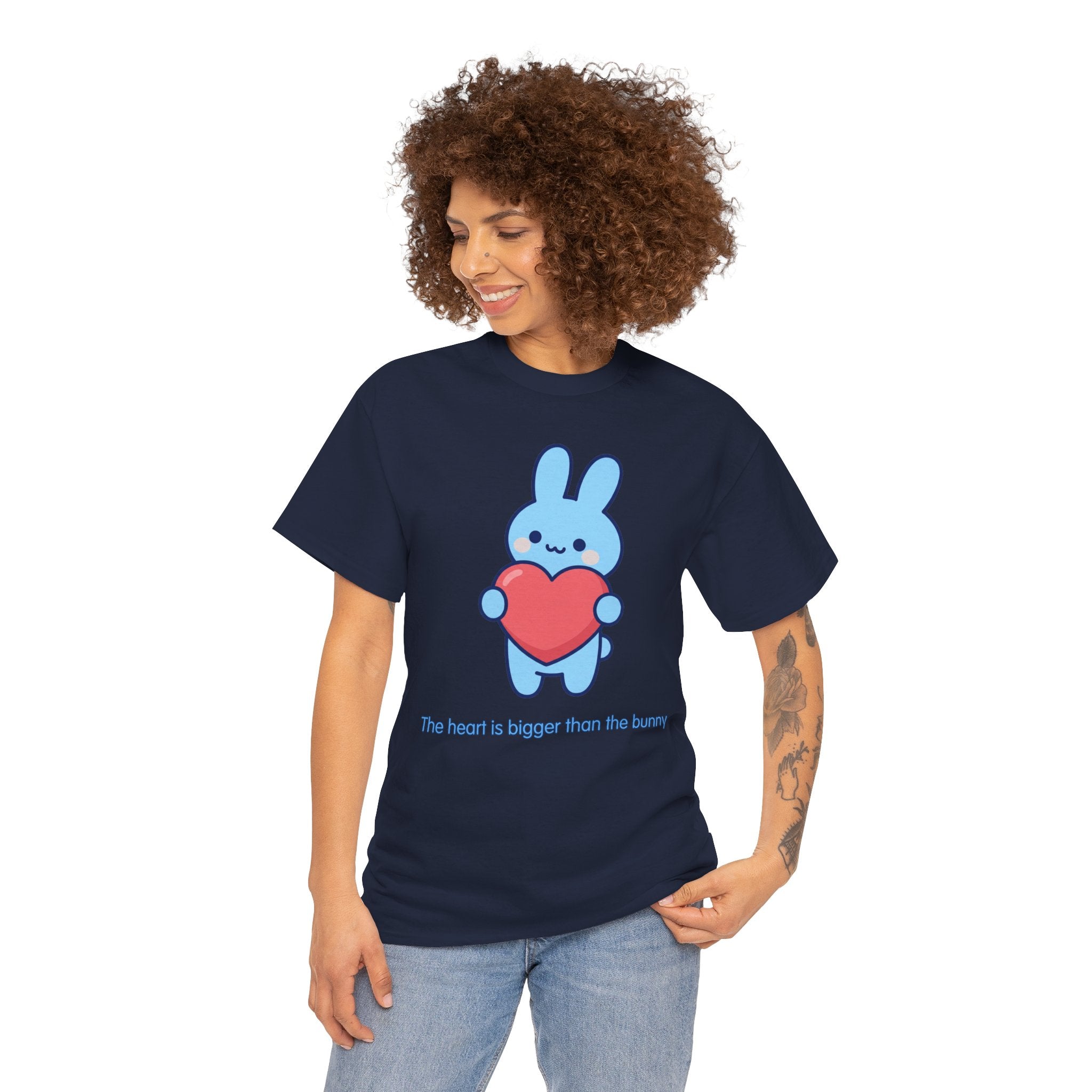 The Heart Is Bigger Than the Bunny T-Shirt | Cute Blue Bunny Love Tee | Kids & Family Kawaii Graphic T-Shirt