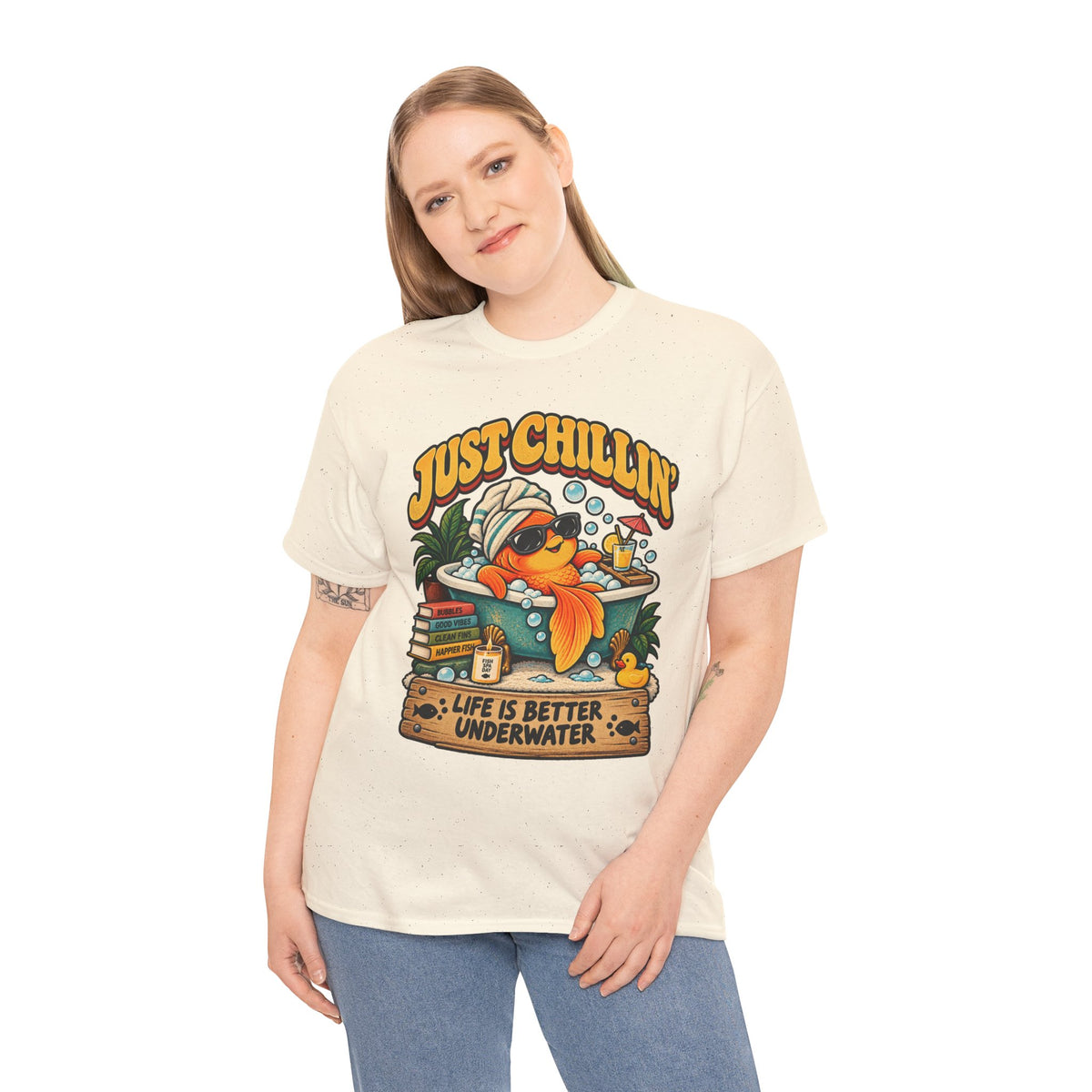 Just Chillin' Goldfish Bubble Bath T-Shirt – Funny Spa Day Fish Tee