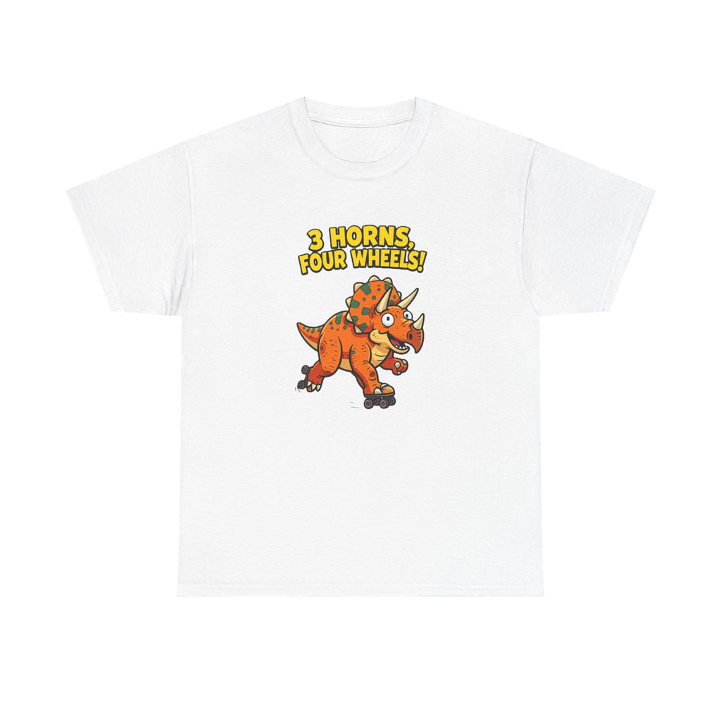 3 Horns Four Wheels T-Shirt – Funny Triceratops Roller Skate Cartoon Dinosaur | Dino Skater Graphic Tee