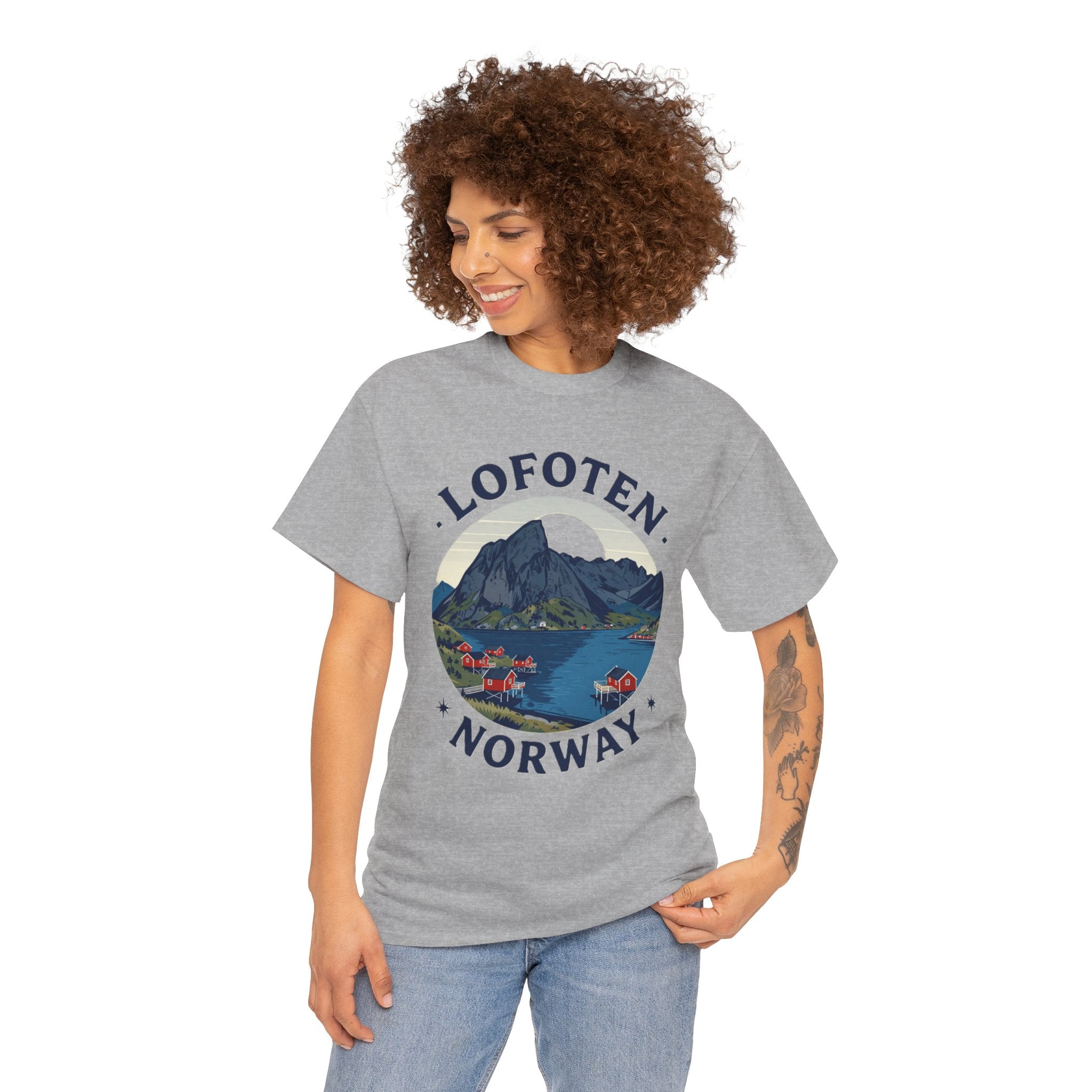 Lofoten Norway Graphic Tee — Scenic Mountain & Fjord Travel T-Shirt