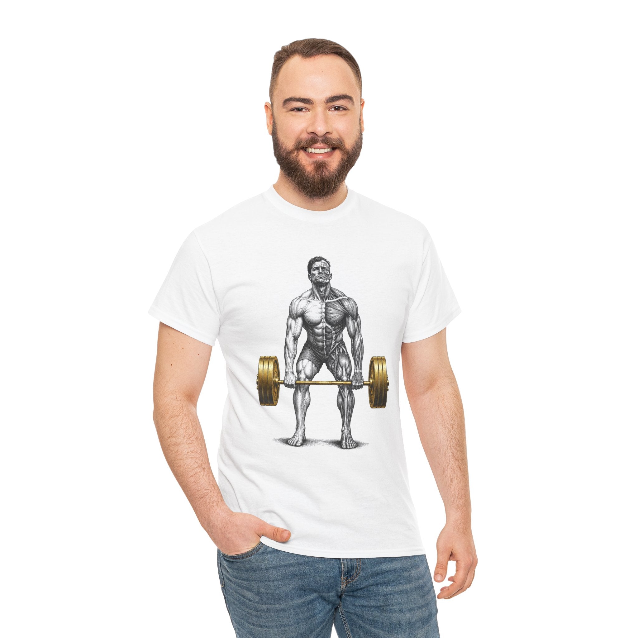Anatomical Deadlift Gold T-Shirt | Muscle Study Weightlifting Tee