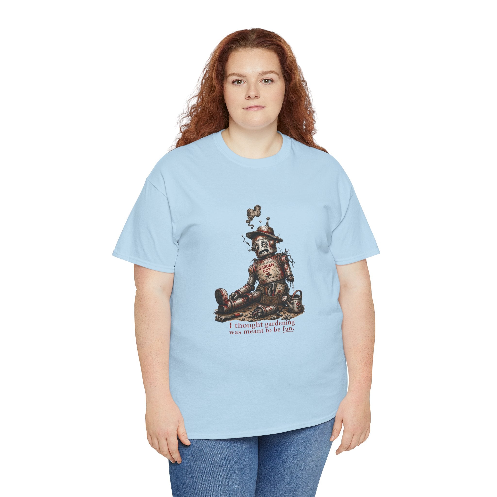 T-Shirt — Vintage Tin Toy Robot Graphic Tee (“I Thought Gardening was meant to be fun”)