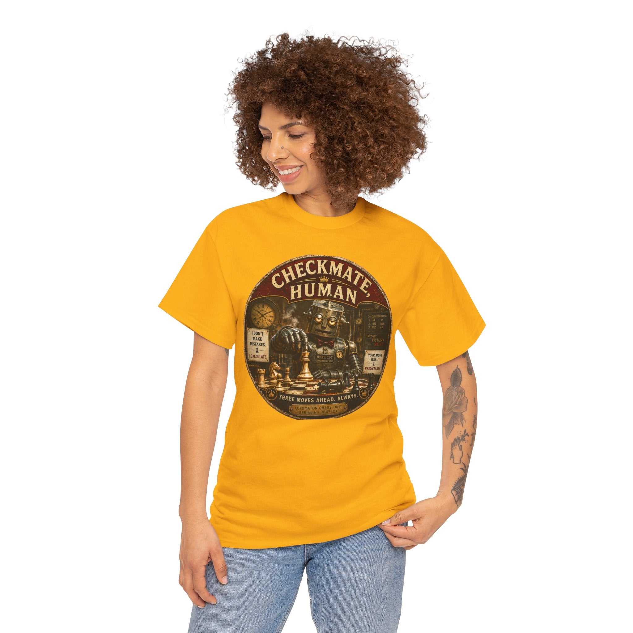Checkmate, Human T-Shirt — Funny Steampunk Robot Chess Graphic Tee