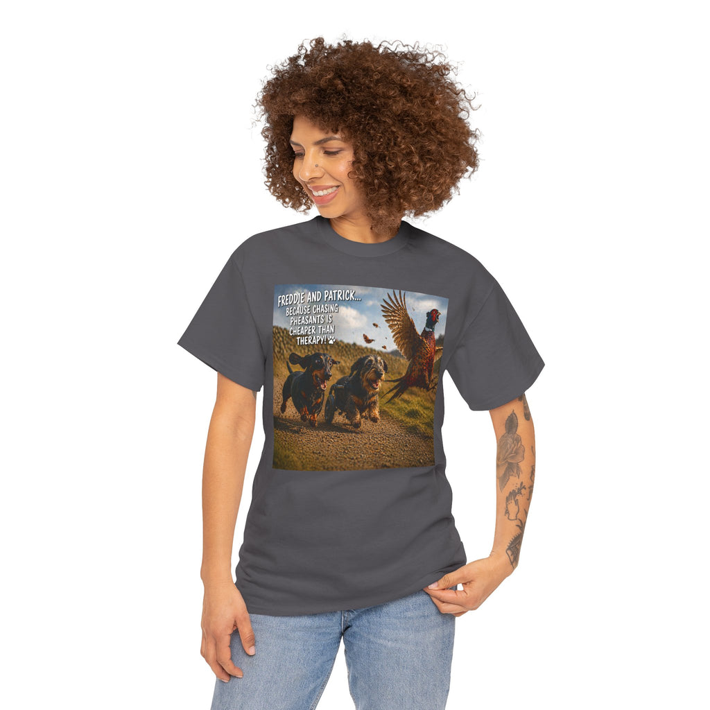 Dachshund & Pheasant Tee – "Friends Don't Let Friends Play Alone" Graphic T-Shirt