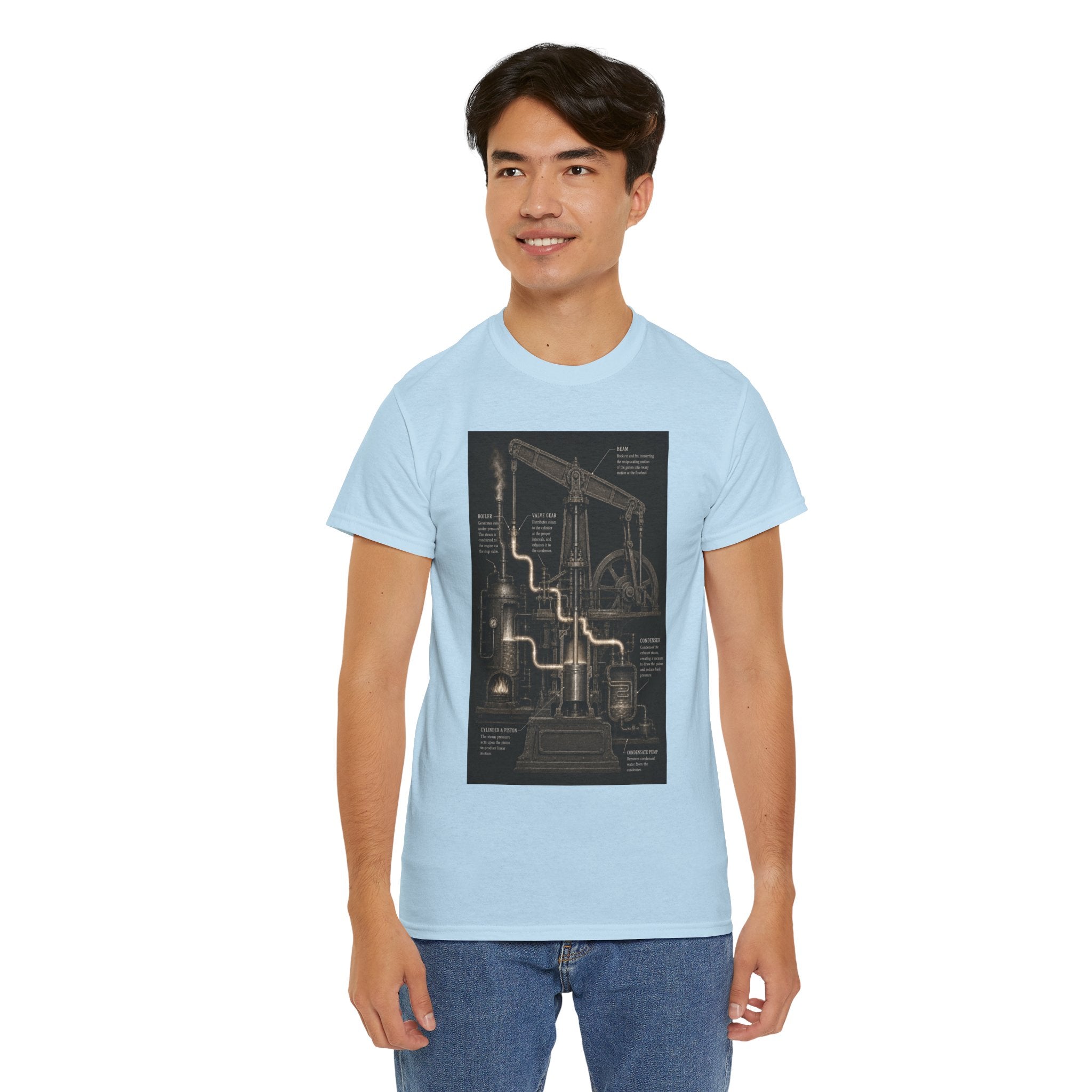 Steam Engine Diagram T-Shirt | Vintage Beam Engine Cutaway Graphic Tee | Industrial Revolution Engineering Shirt | Mechanical History Art