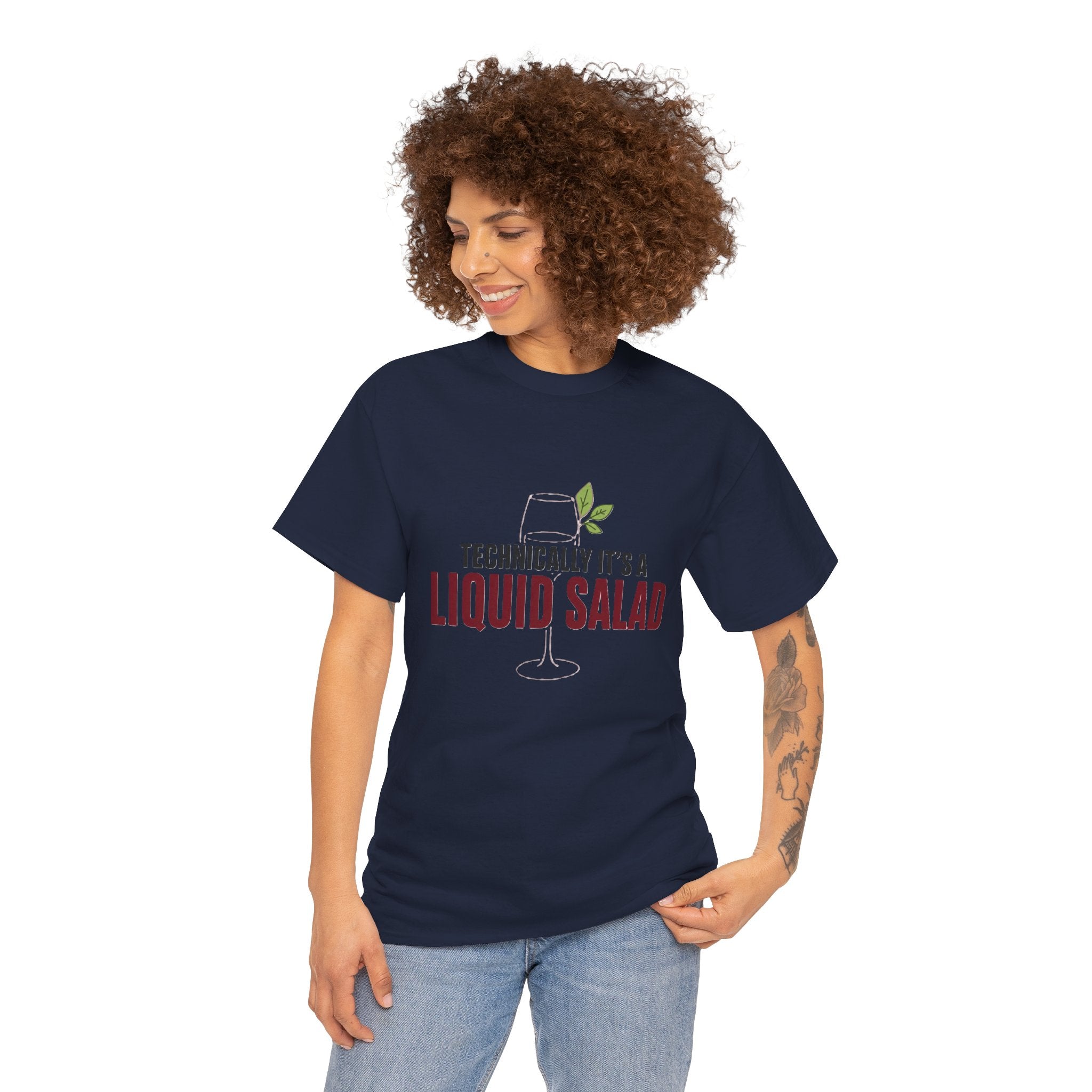 Technically It's Liquid Salad T-Shirt | Funny Wine Lover Tee | Humorous Drinking Graphic T-Shirt | Gift for Wine Fans