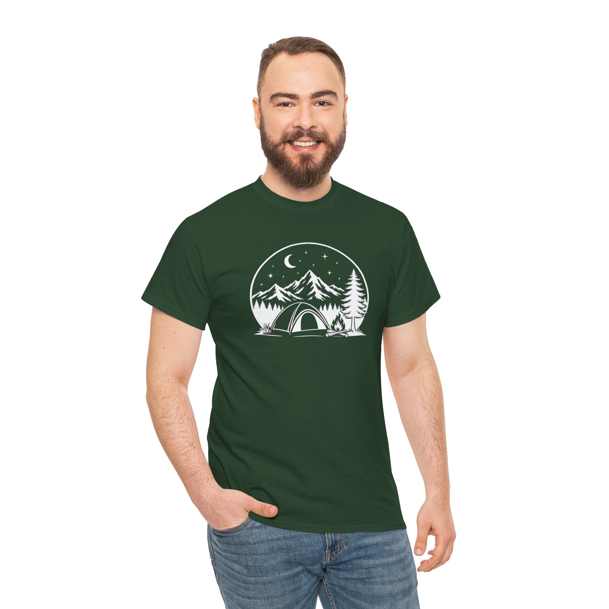 Camping Tent Mountain Tee — Minimal Outdoor Camping T-Shirt