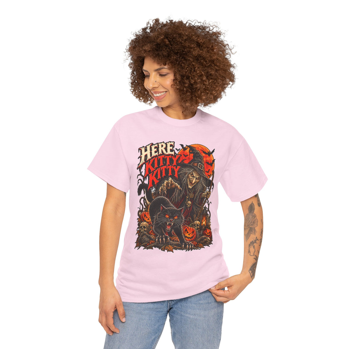 Here Kitty Kitty: Witch and Black Cat Halloween T-Shirt