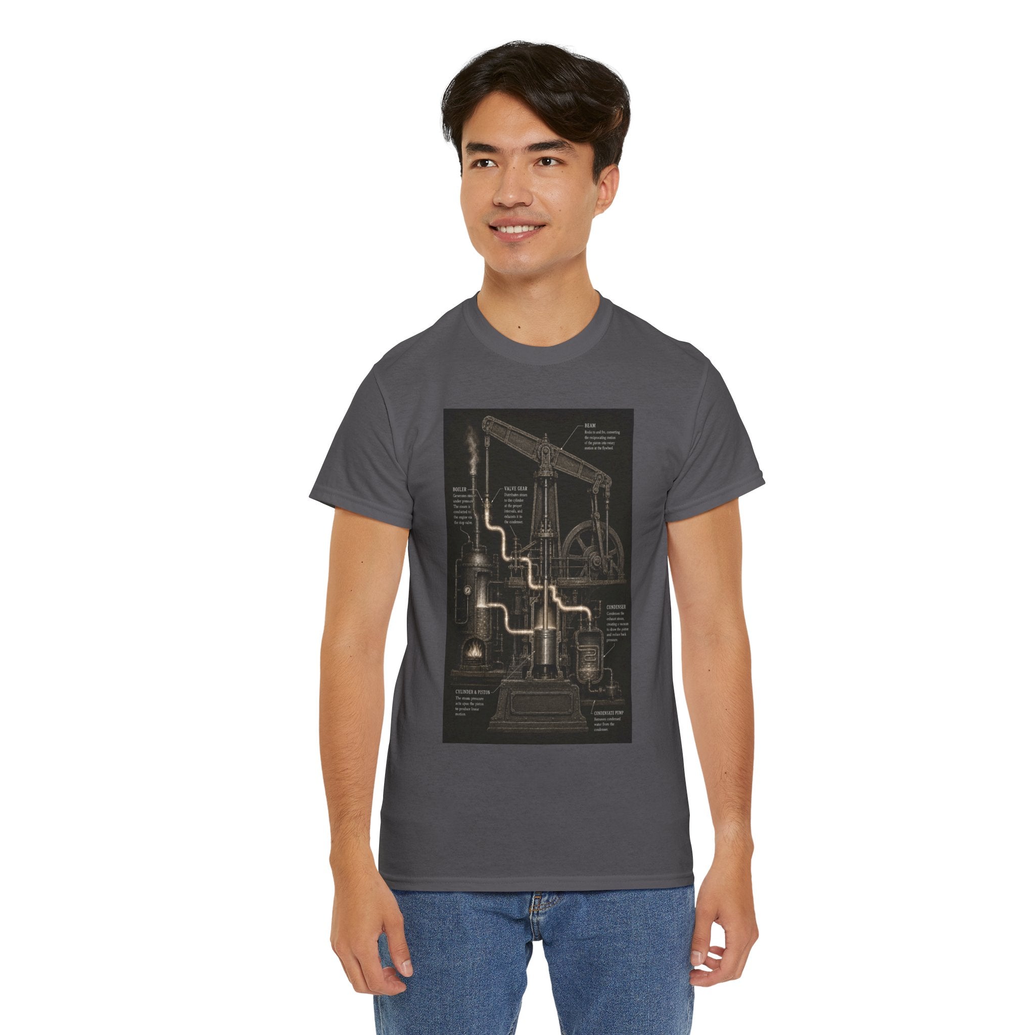 Steam Engine Diagram T-Shirt | Vintage Beam Engine Cutaway Graphic Tee | Industrial Revolution Engineering Shirt | Mechanical History Art