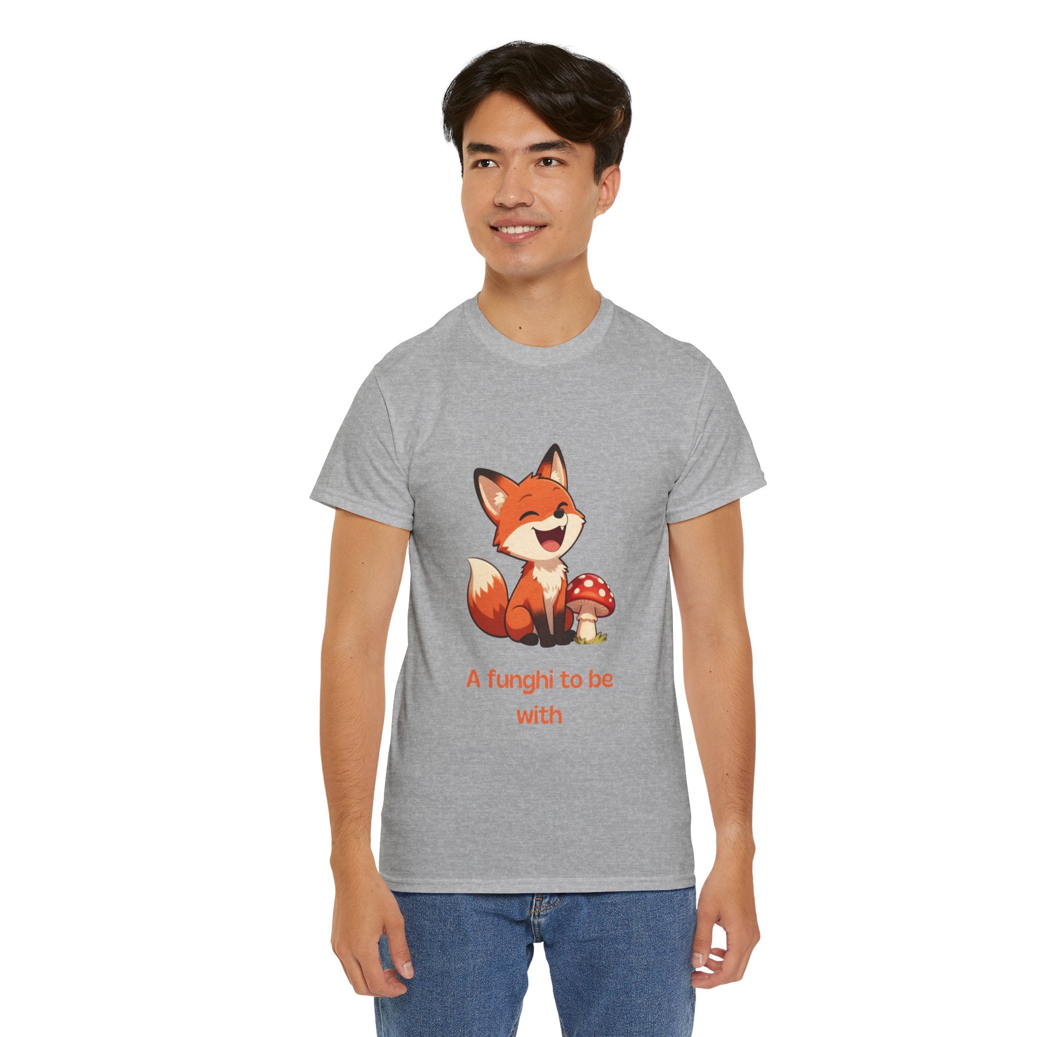 Funny Cartoon Fox T-Shirt | "A Funghi To Be With" Cute Mushroom Pun Tee