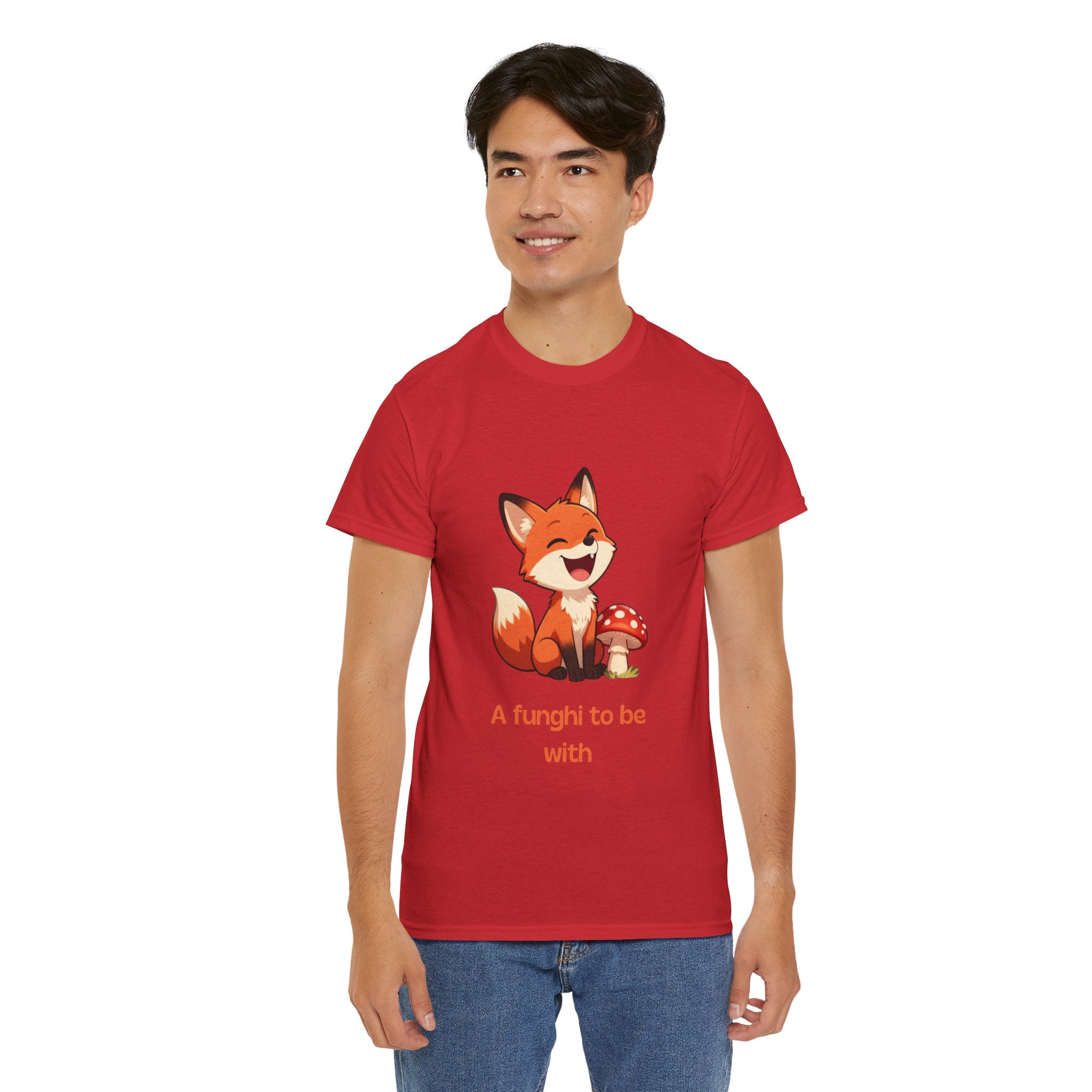 Funny Cartoon Fox T-Shirt | "A Funghi To Be With" Cute Mushroom Pun Tee