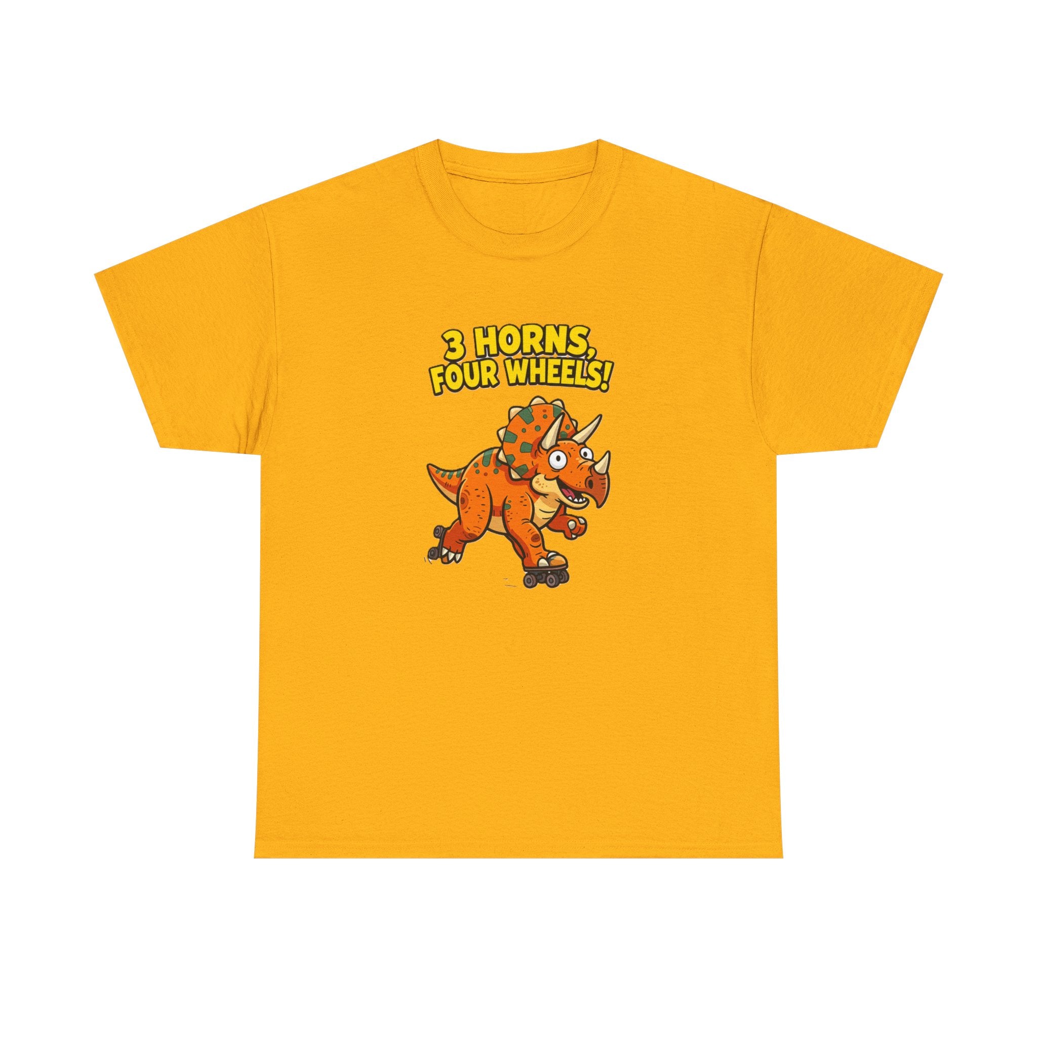 3 Horns Four Wheels T-Shirt – Funny Triceratops Roller Skate Cartoon Dinosaur | Dino Skater Graphic Tee