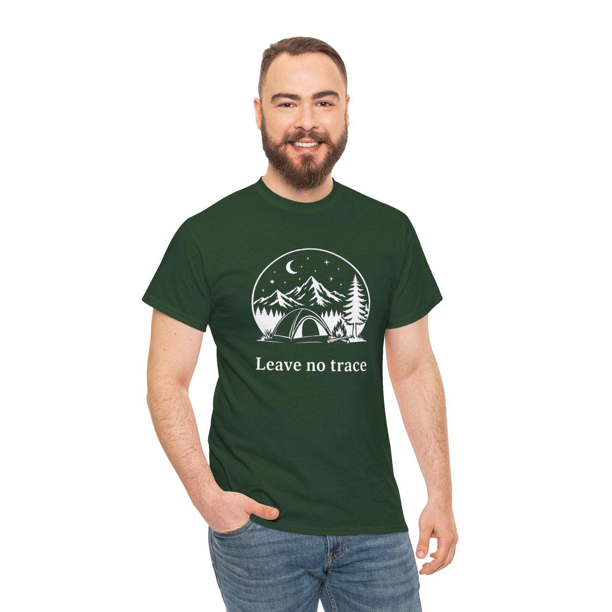 Camping Night T‑Shirt – 'Leave no Trace' Tent & Mountain Illustration