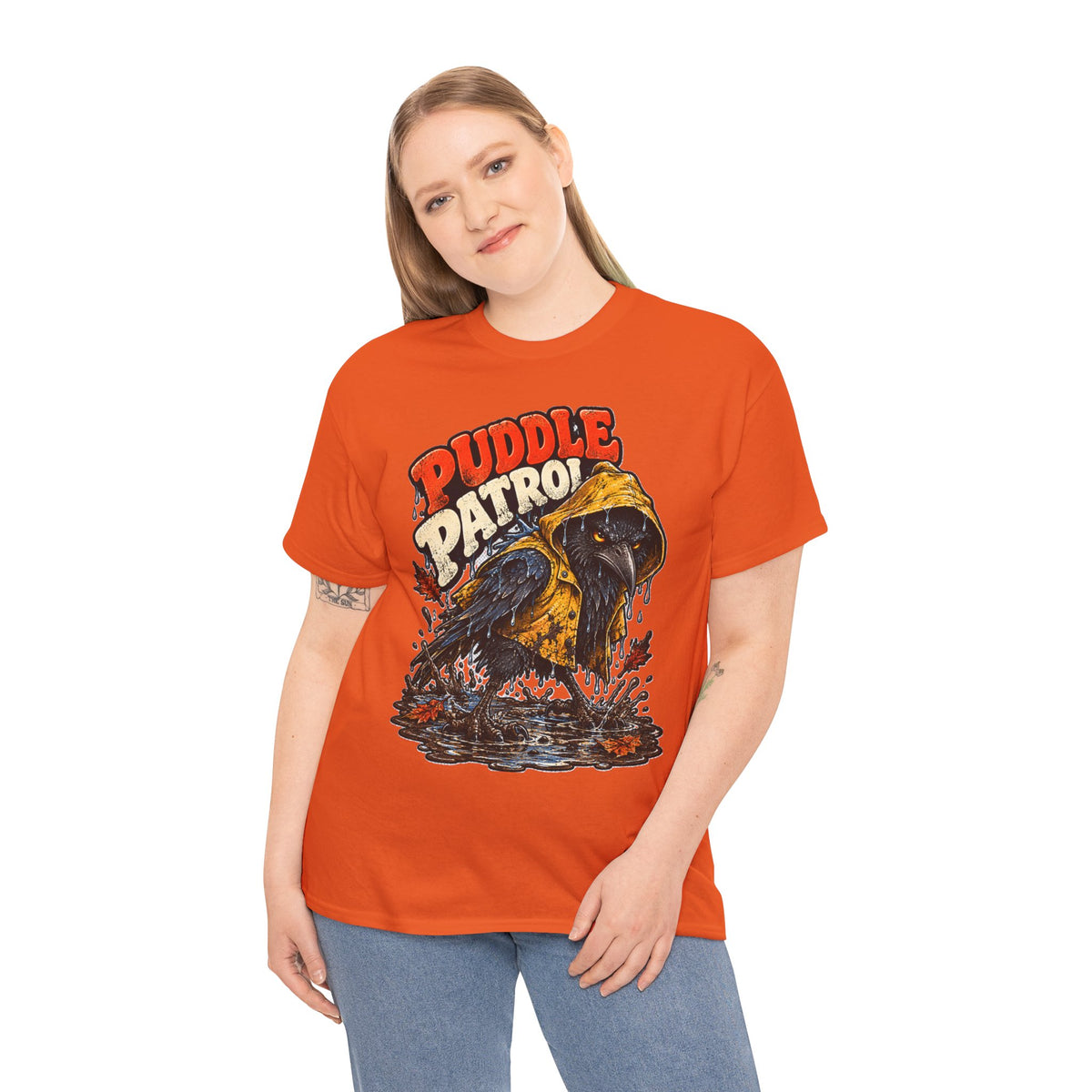 Puddle Patrol: Grumpy Crow in a Raincoat T-Shirt