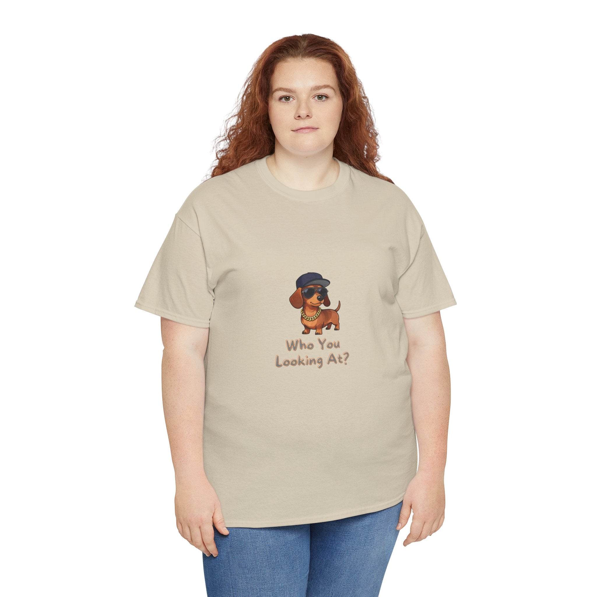 Who You Looking At T-Shirt – Swagger Dachshund Gold Chain Snapback Cool Dog | Funny Sausage Dog Wiener Dog Attitude Tee