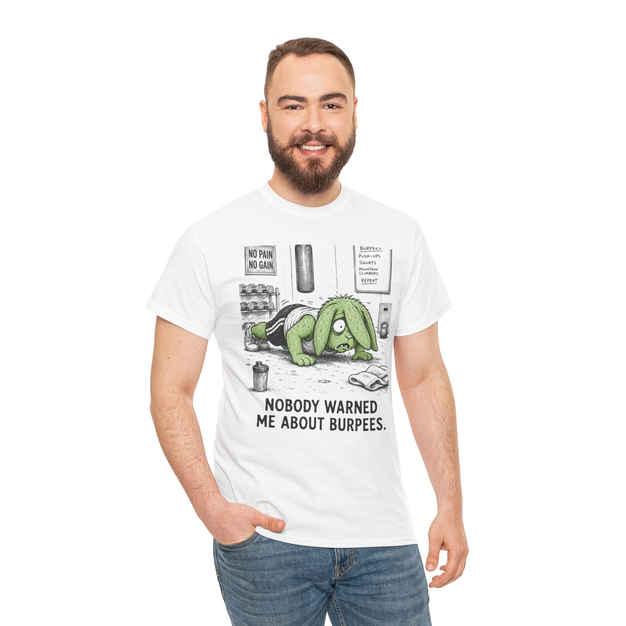 Nobody Warned Me About Burpees T-Shirt – Funny CrossFit Gym Bunny Workout Fail | No Pain No Gain Graphic Tee