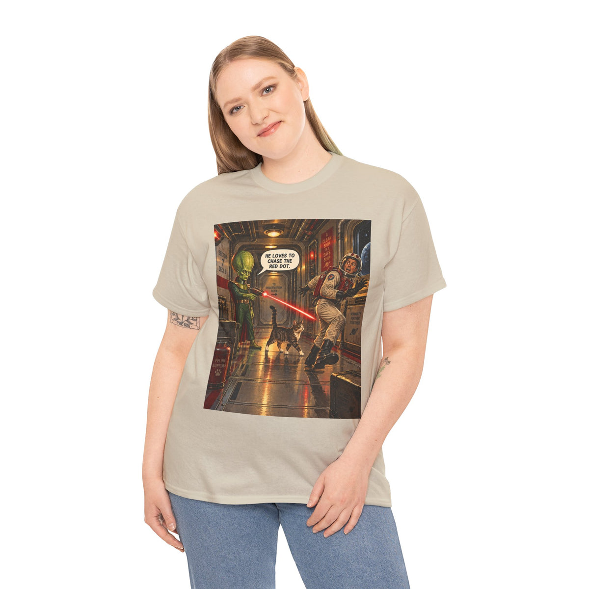He Loves To Chase The Red Dot Retro Alien T-Shirt