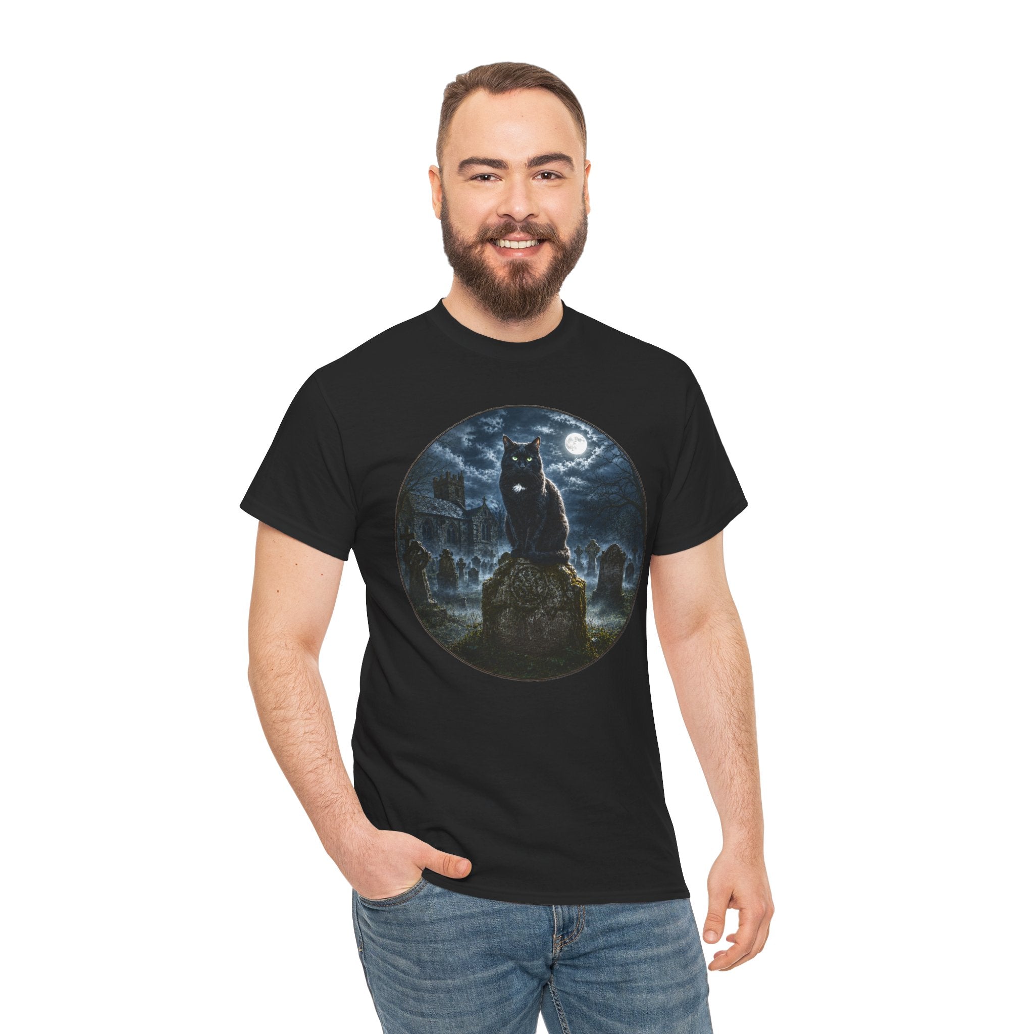 Churchyard Cat T-Shirt | Black Cat Graveyard Folklore Tee