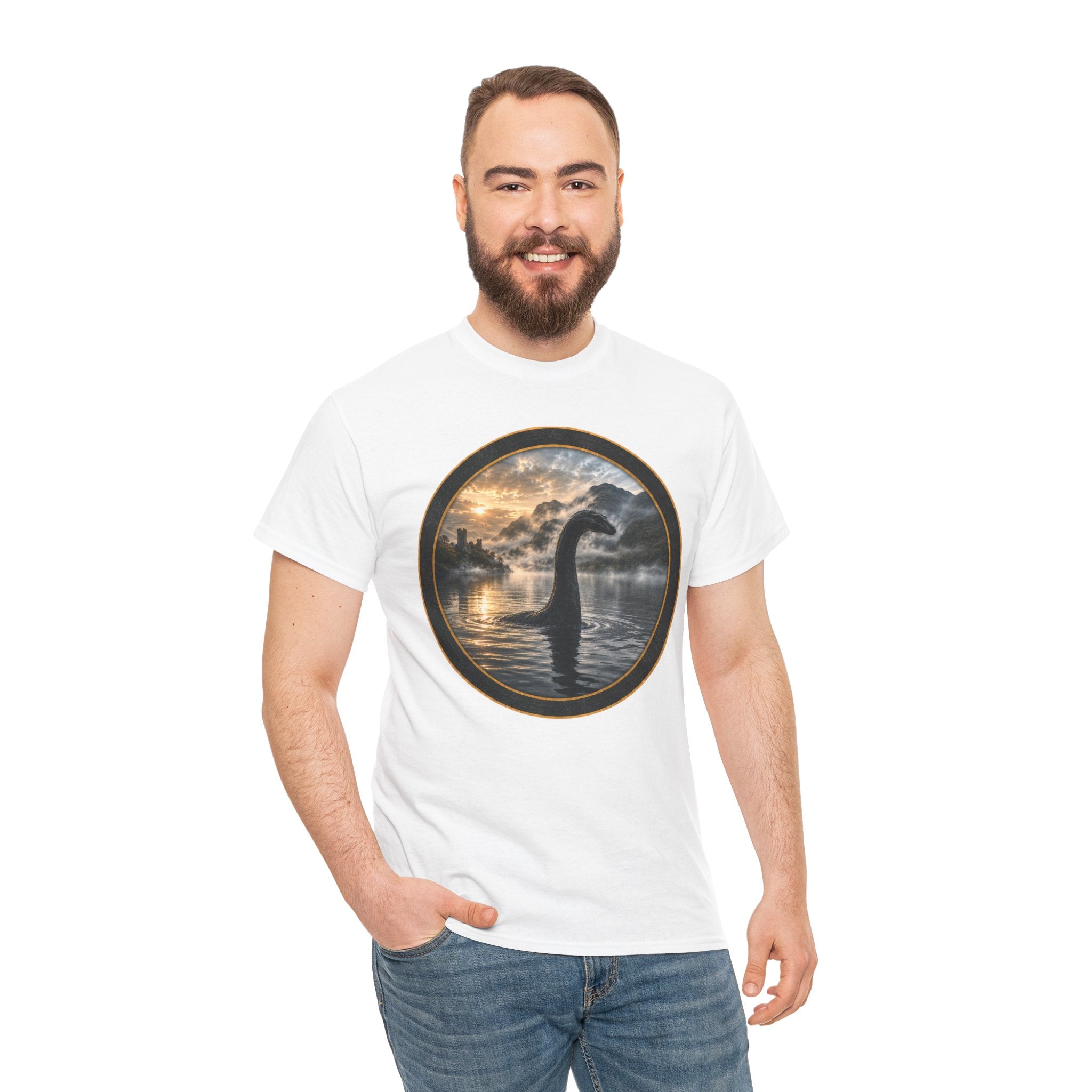 Loch Ness Monster Silhouette Tee — Vintage Sunset Nessie Graphic T-Shirt