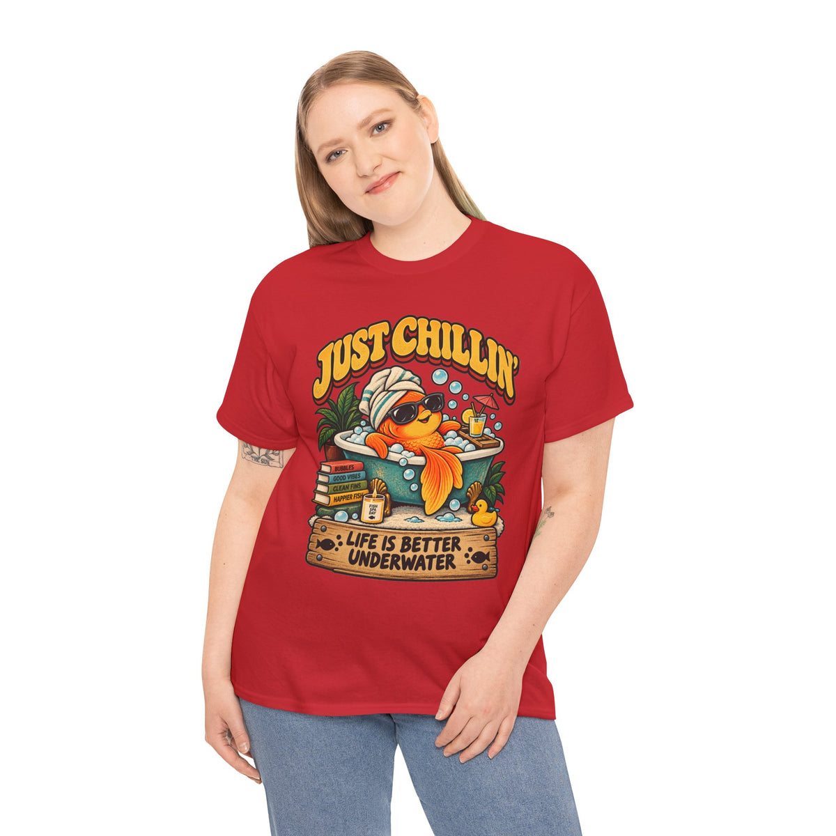 Just Chillin' Goldfish Bubble Bath T-Shirt – Funny Spa Day Fish Tee