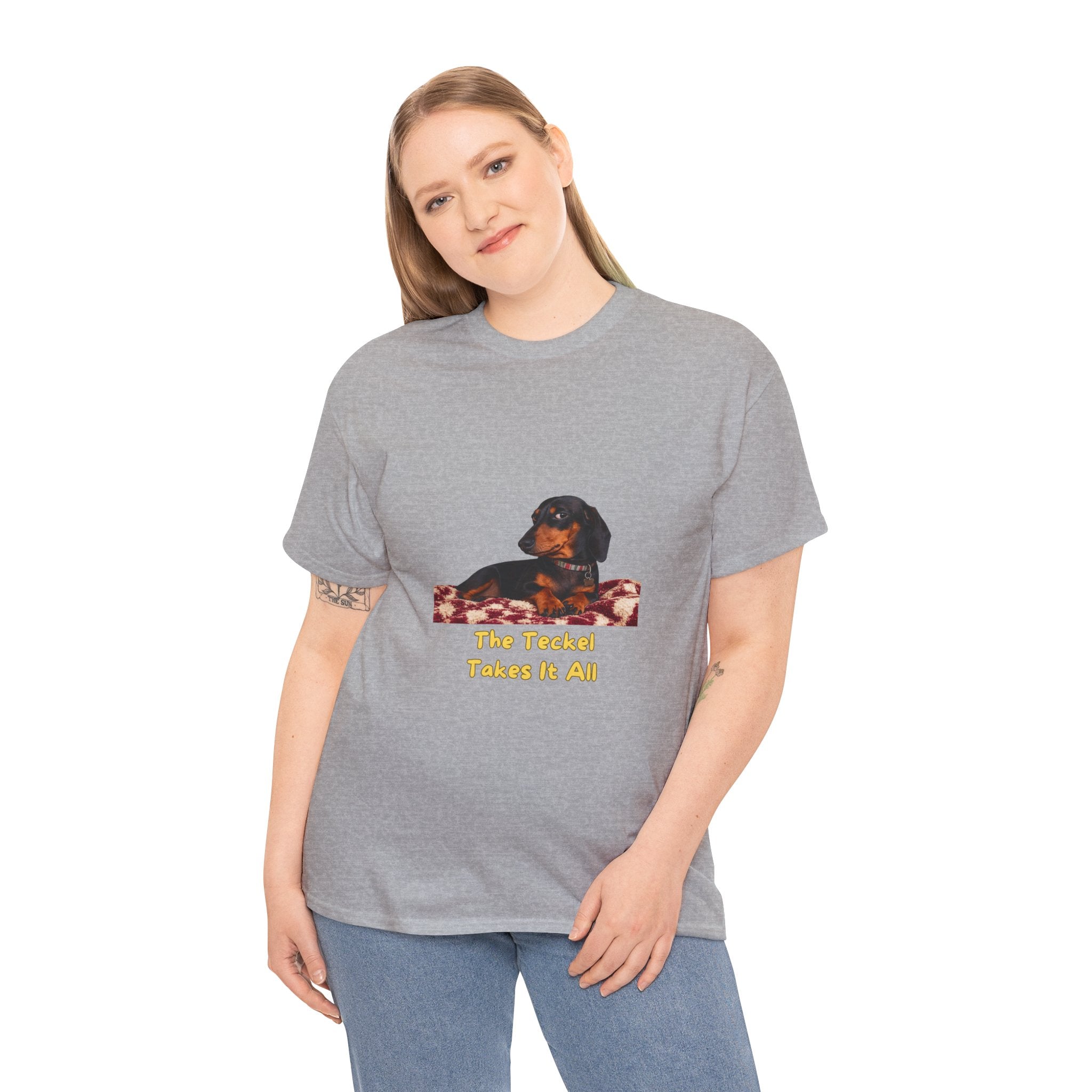 The Teckel Takes it All T-Shirt – Funny Dachshund Wiener Dog Pun | Sausage Dog Side Eye Graphic Tee