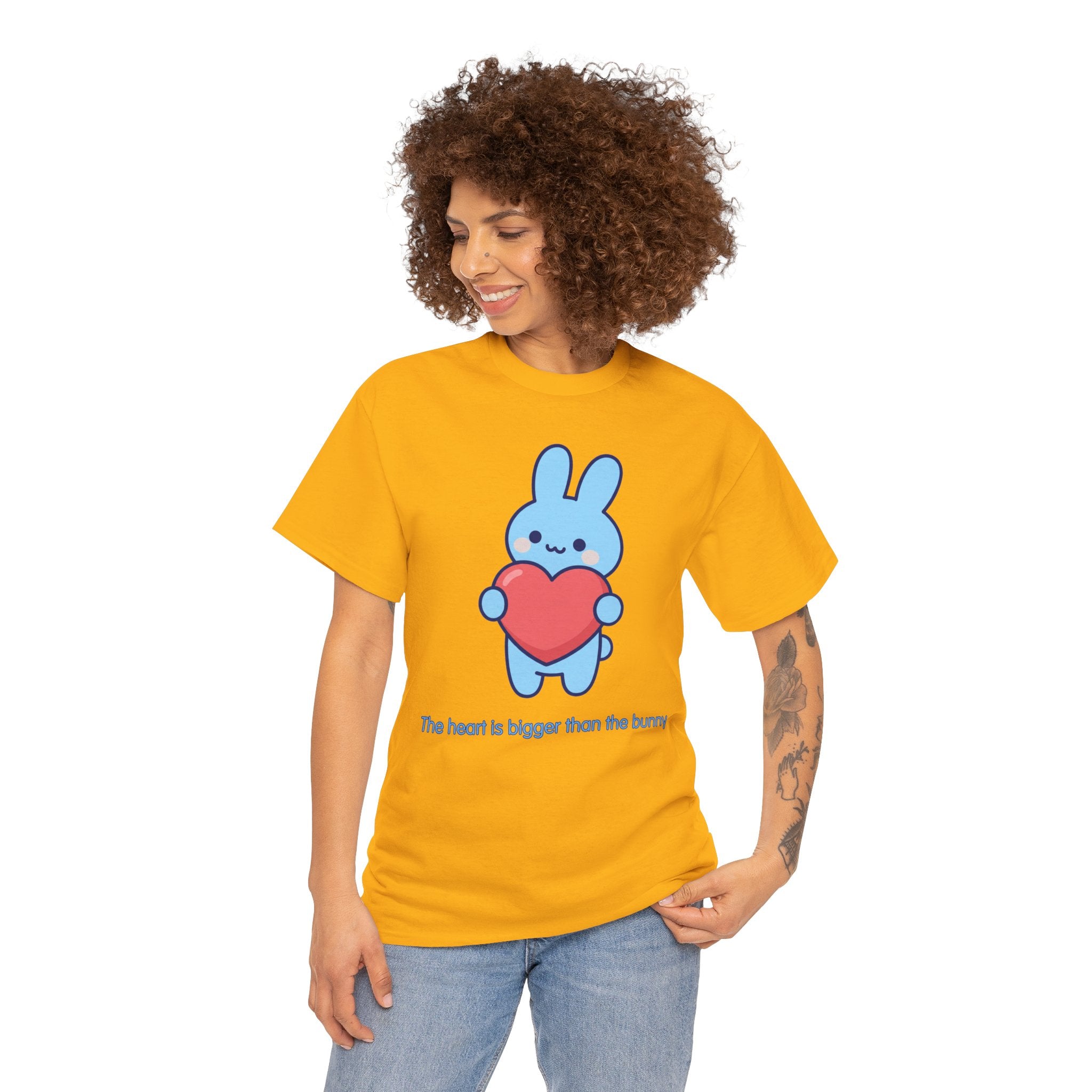 The Heart Is Bigger Than the Bunny T-Shirt | Cute Blue Bunny Love Tee | Kids & Family Kawaii Graphic T-Shirt