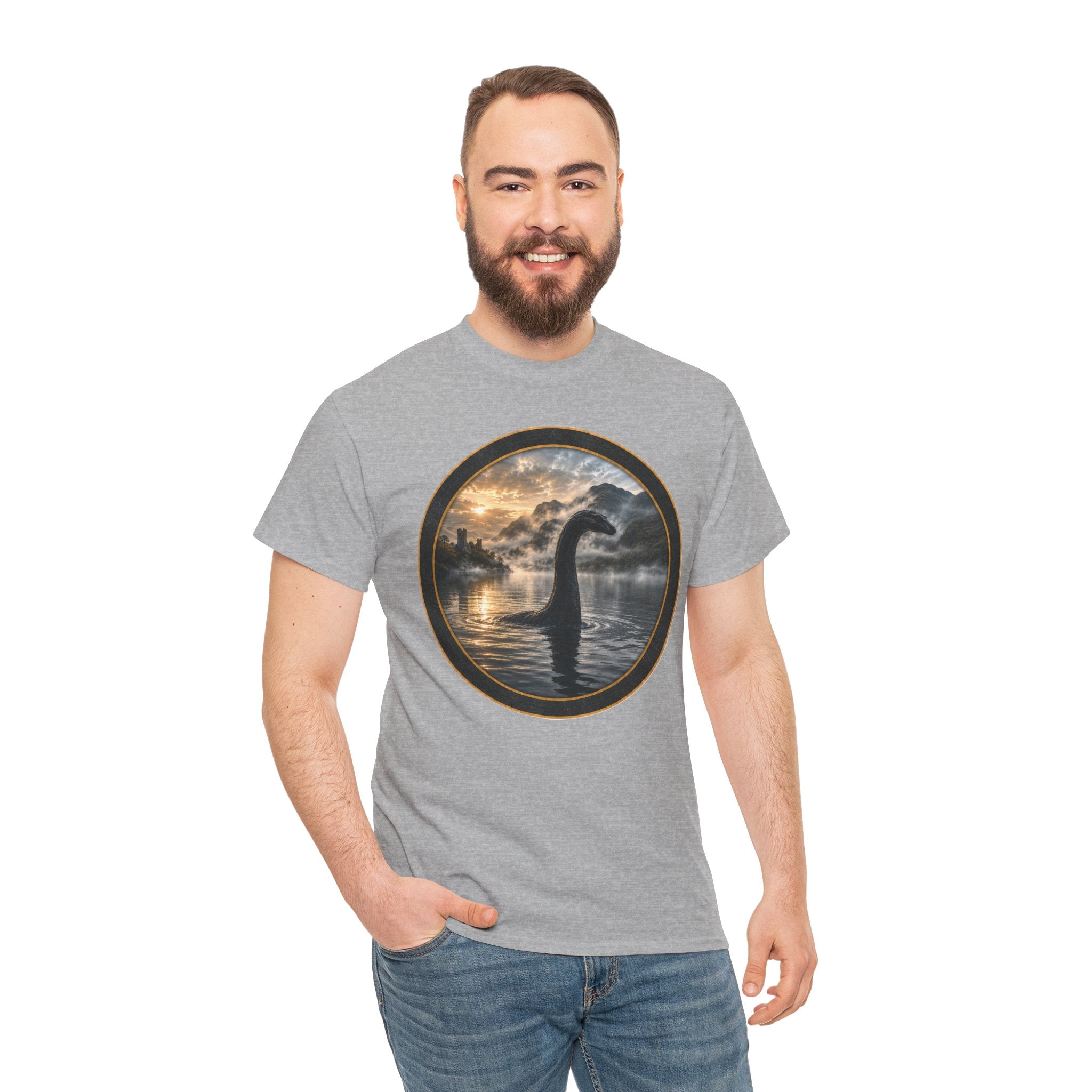 Loch Ness Monster Silhouette Tee — Vintage Sunset Nessie Graphic T-Shirt
