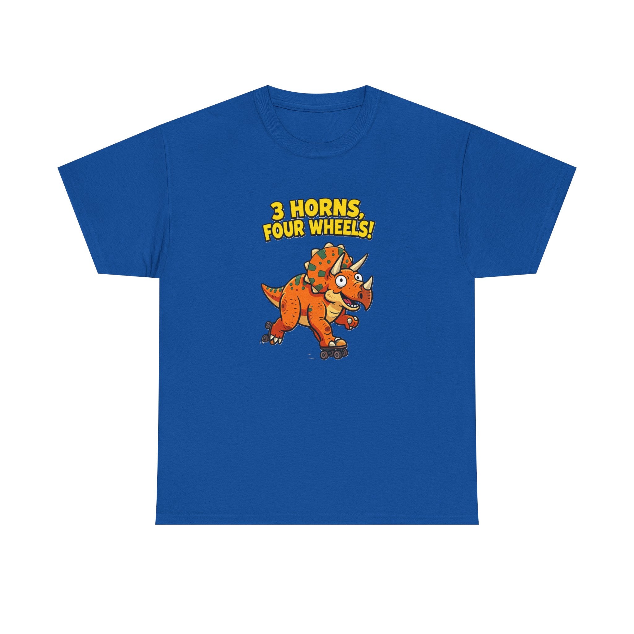 3 Horns Four Wheels T-Shirt – Funny Triceratops Roller Skate Cartoon Dinosaur | Dino Skater Graphic Tee